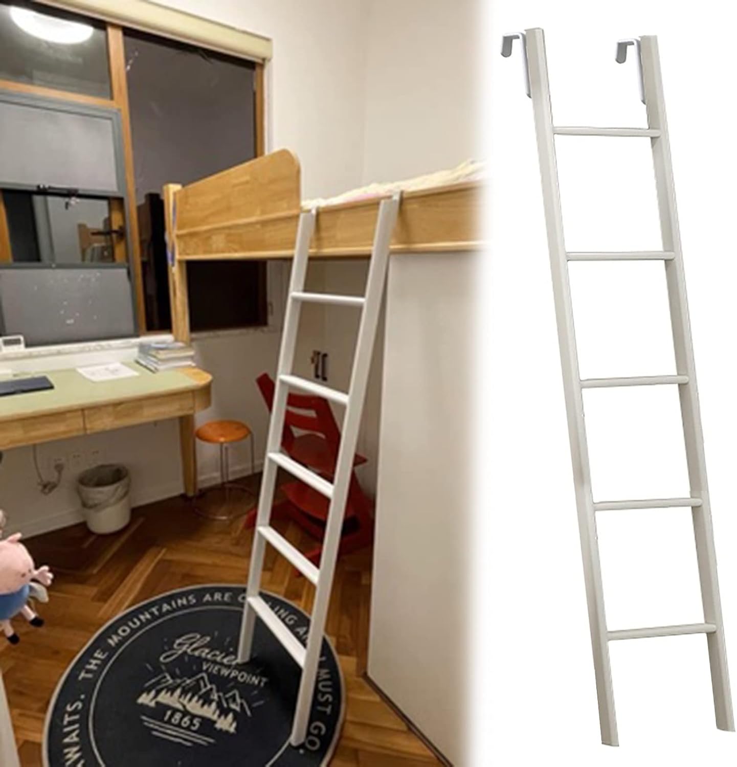 Bunk Bed Ladder White Bunk Bed Ladder Adjustable - 50in/ 55in/ 59in, Replaceable Heavy Duty Twin Bed Bunk Ladder for Camper/Rv Trailer/Dorm, Easy Assembly (Size : 150cm/59)