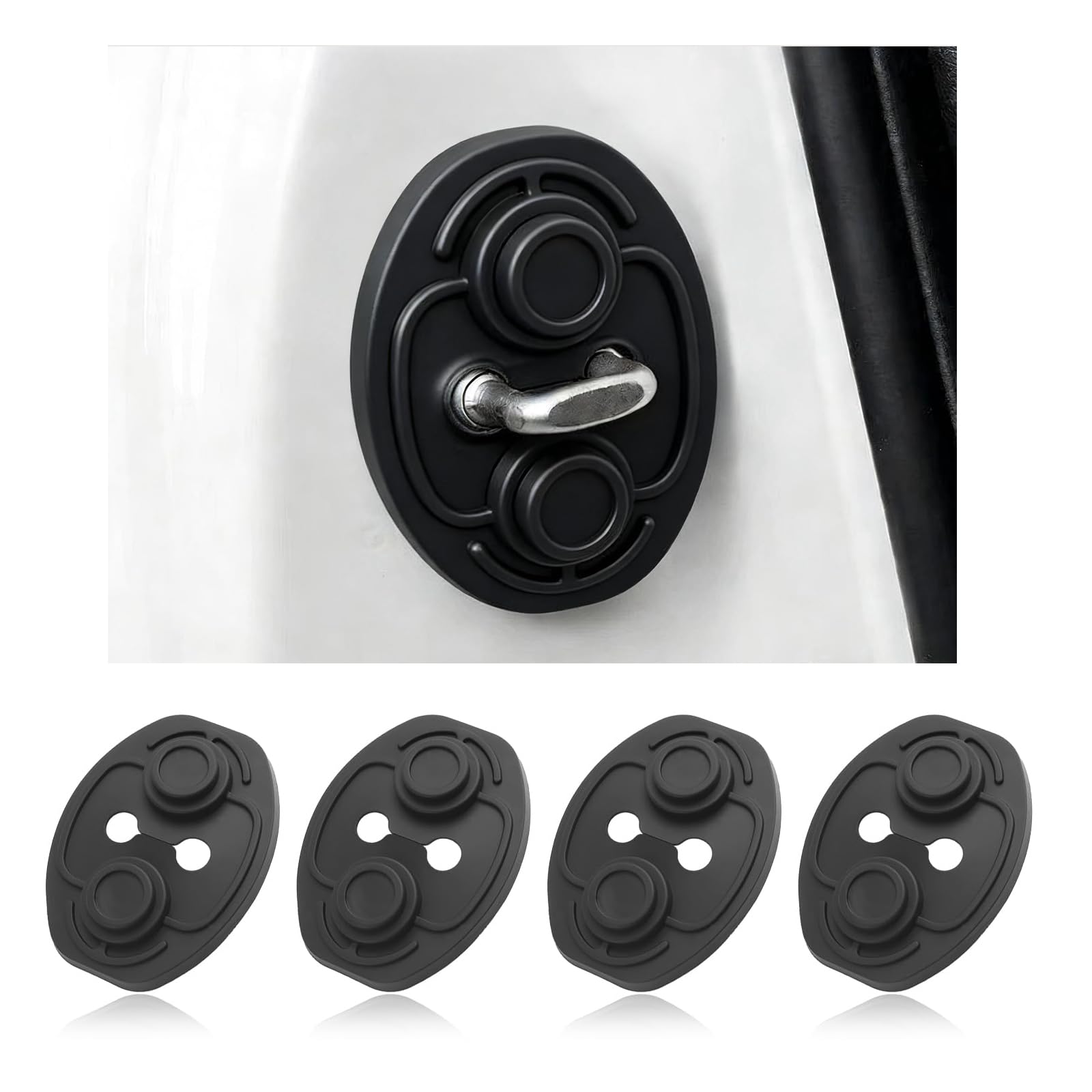 YUANQI 4Pcs Car Door Latch Lock Cover, Anti-Rattle Noise Reduction Shock-Absorbing Pad, Rust Prevention Latch Guard Stopper Cover for Jeep Compass II MP 4XE Hybrid Facelift 2017-2023