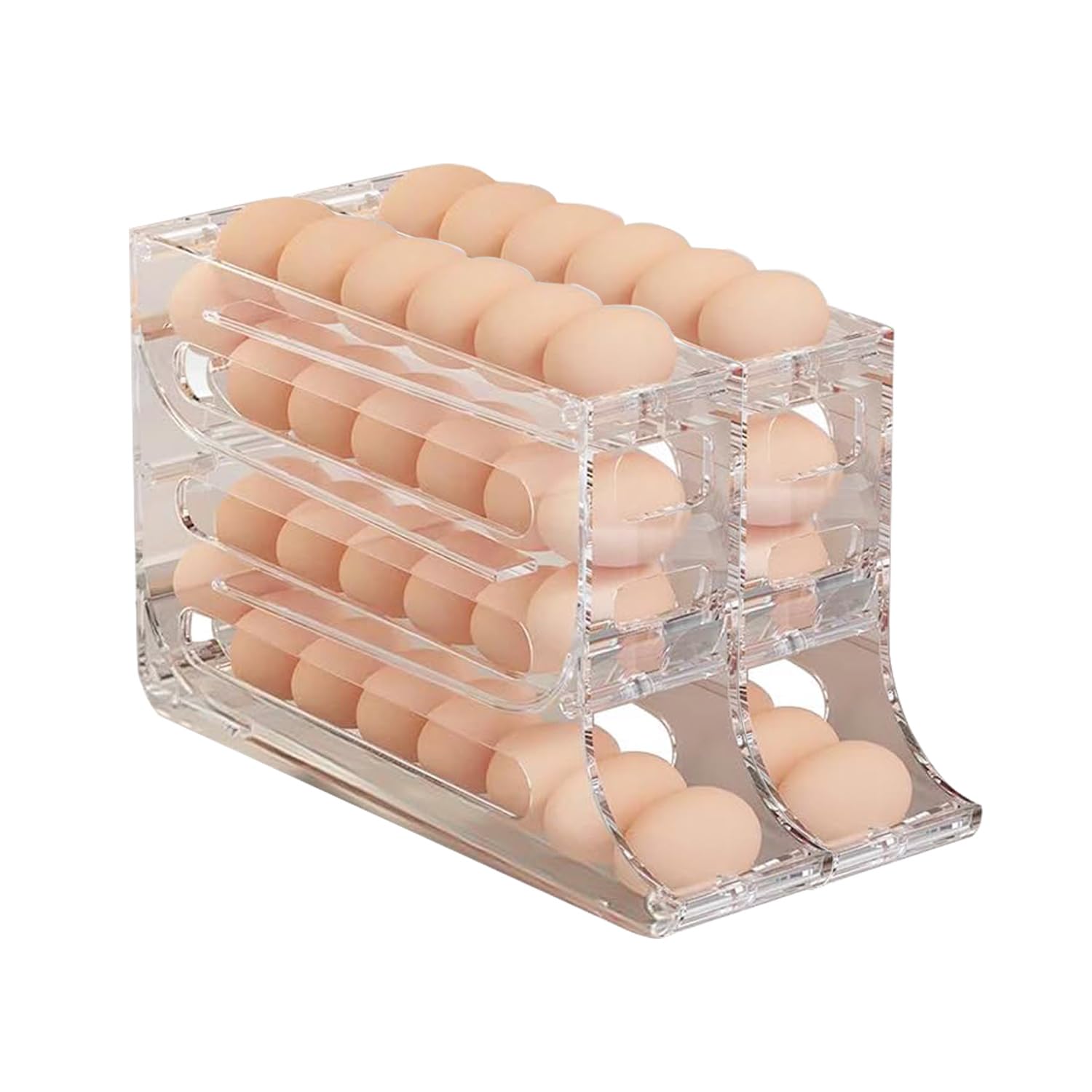 Lot de 2 porte-œufs à 4 niveaux pour réfrigérateur – Organisateur automatique d'œufs de réfrigérateur à roulettes, distributeur d'œufs peu encombrant, récipient à 30 œufs de grande capacité pour