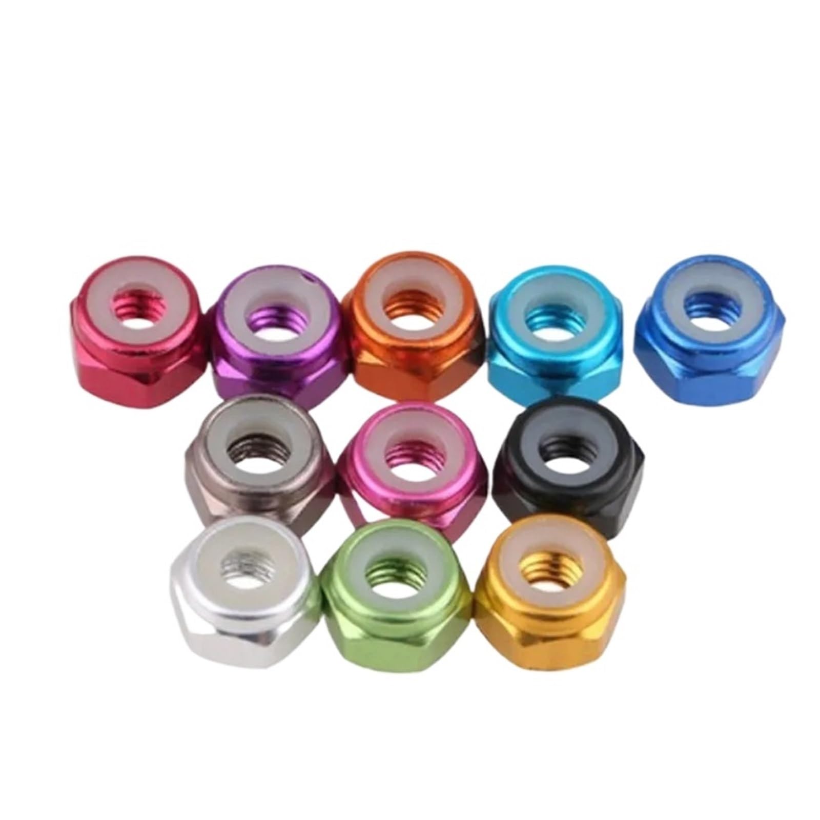 10pcs M2 M2.5 M3 M4 M5 M6 Blue Pink Orange Purple Green Red Grey Aluminum Alloy Nylon Insert Lock Nut Locknut Anodized Nut(Purple,M4)