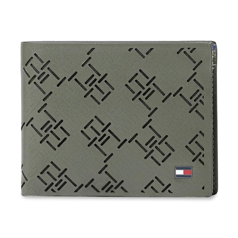 tommy hilfiger Men's Leather Wallet Strovolos | Laser-Detailed Olive Bi-Fold with Global Coin Pocket | Stylish Purse for Gents-picture-32