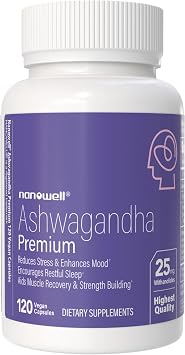 NANOWELL Ashwagandha Premium - 120 Vegan Capsules High Potency 5% Withanolides Root Extract, Organic Ashwagandha Powder, Mixed Berries - Supports Relaxation & Mood Balance - 60 Servings
