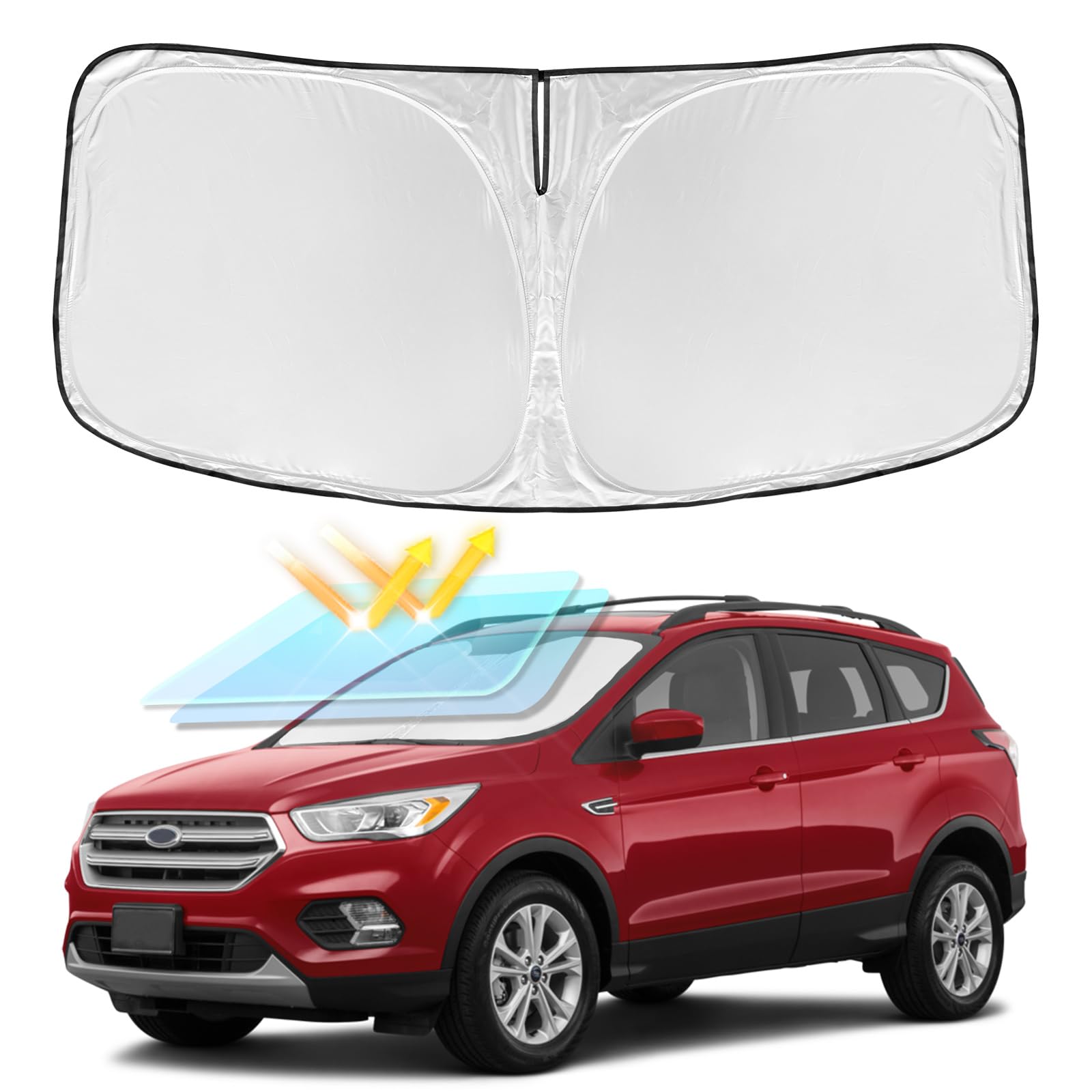 for Ford Escape 2013-2019 Windshield Sun Shade - 4 Layers Car Sunshades for Front Windows Shade Cover Custom Fit Escape Sun Visor 240T Retractable Shade Blocks UV Rays Car Accessories