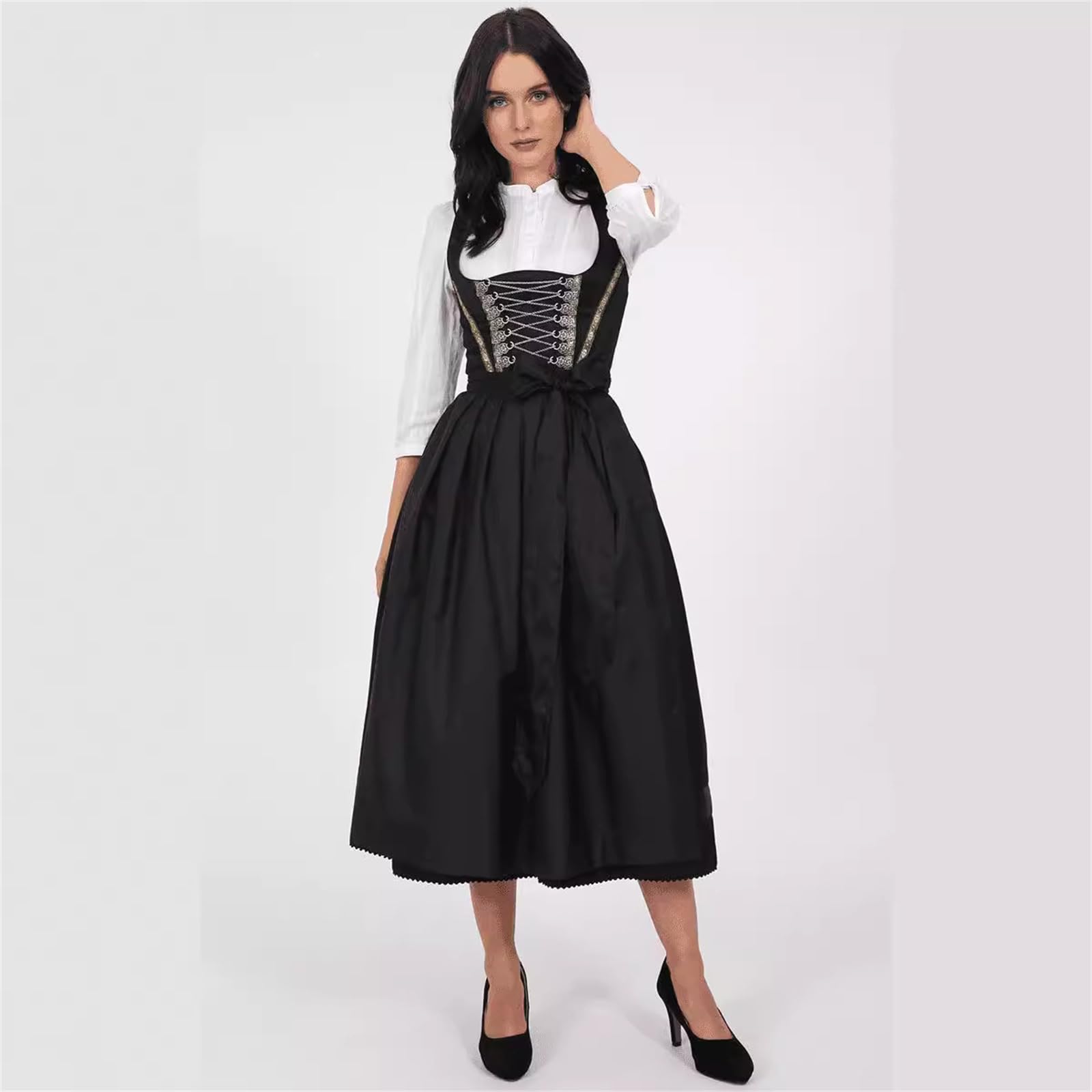 Dirndl Damen Bauchumfang Korsett Schlankheitskleid Bühne Auftritt Dirndel Kostüm Karomuster Reißverschluss Vorne Retro