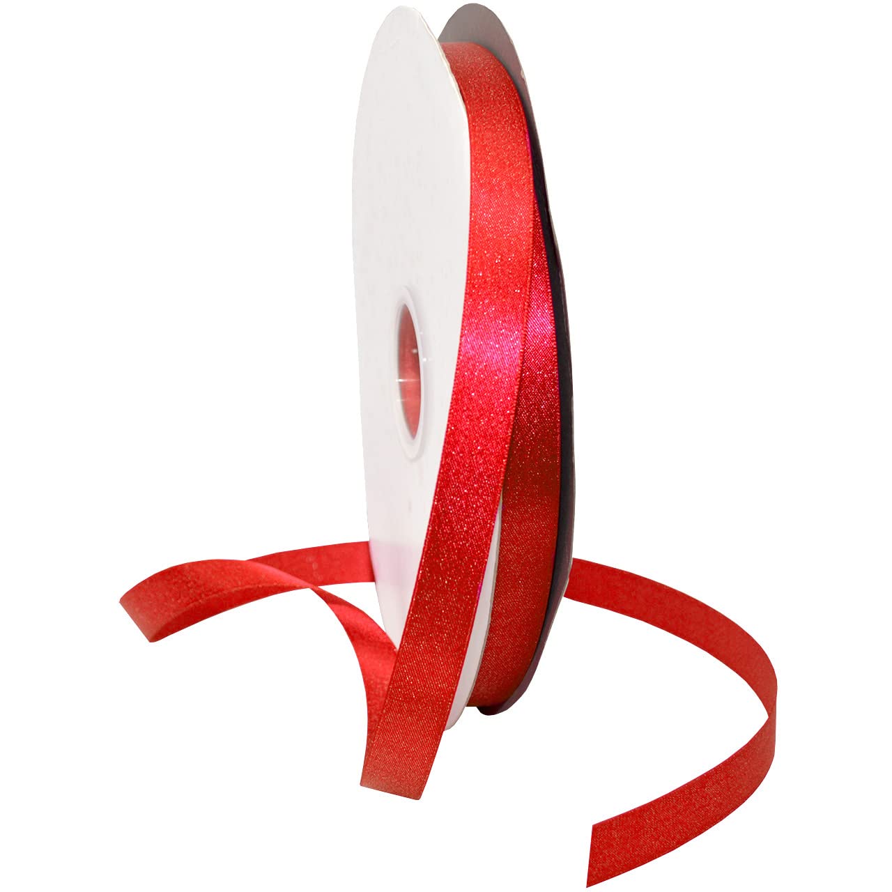 Morex Ribbon Ruban de satin argenté pailleté, 1,6 cm x 91,4 m, rouge pailleté