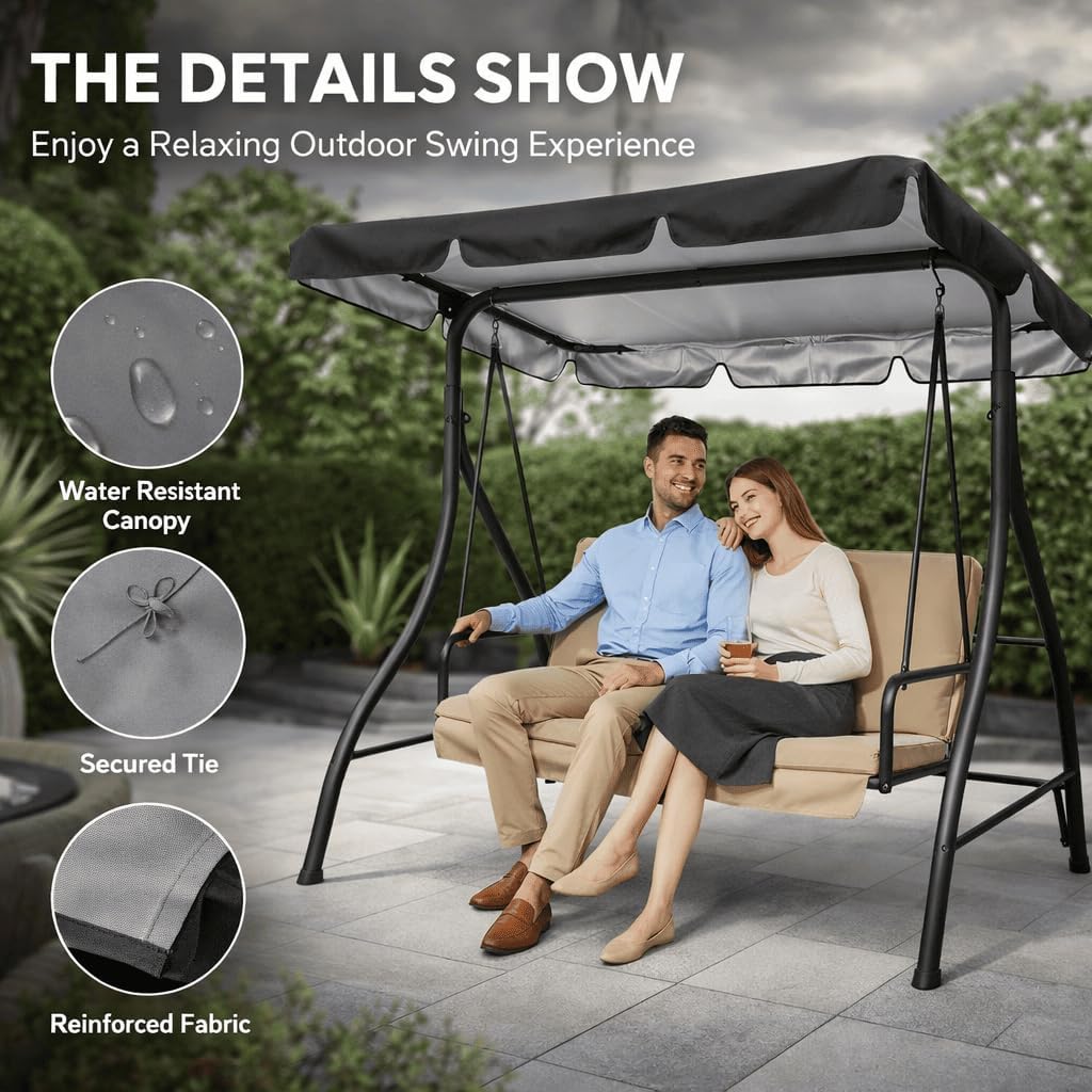 Outdoor Swing Canopy Replacement, 74.8"x51.9" 3 Seater Porch Swing Canopy Cover, Waterproof, Windproof & Heavy Duty Rip-Resistant Garden Hammock Cover, Universal Fit Outdoor Furniture (Brown, Medium)