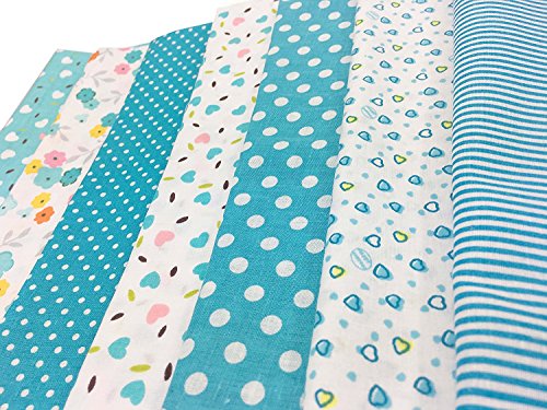 Quilting Fabric, Misscrafts 7pcs 50 x 50cm Cotton Blending Textile Craft Fabric Bundle Fat Quarter Patchwork Pre-Cut Quilt Squares for DIY Sewing Scrapbooking Dot Floral Pattern (Blue) - Thumbnail 3