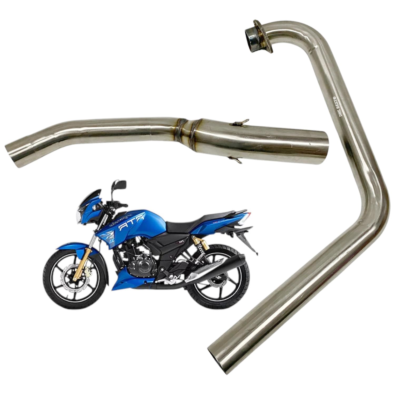Dhe Best Bike Modified Stainless Steel Exhaust Pipe Muffler Mid Bend Pipe Suitable for TVS Apache RTR 180-image-37