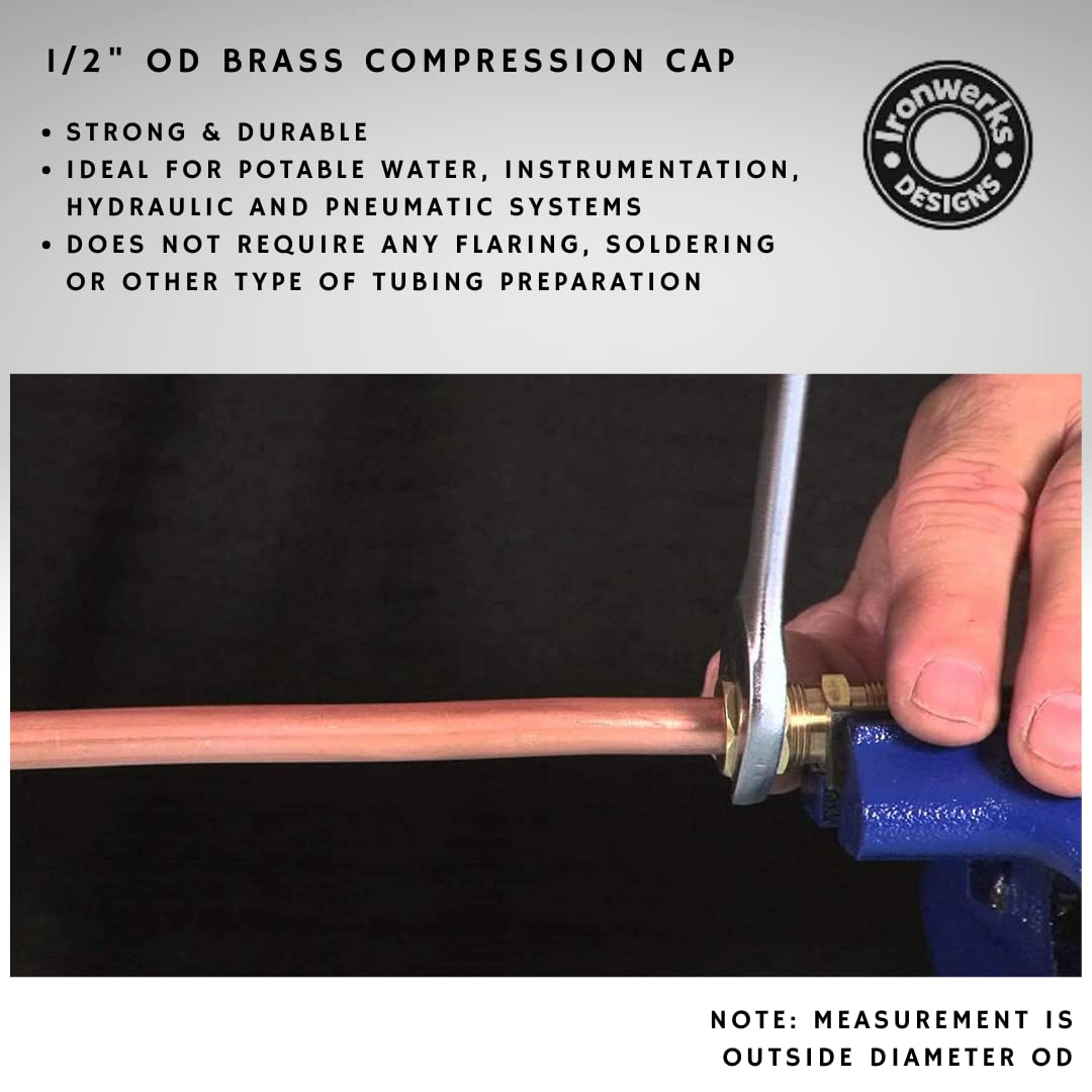 Tinoaly 6pcs Brass Pipe Cap With 6 Rubber Gasket, Gold Stop Valve