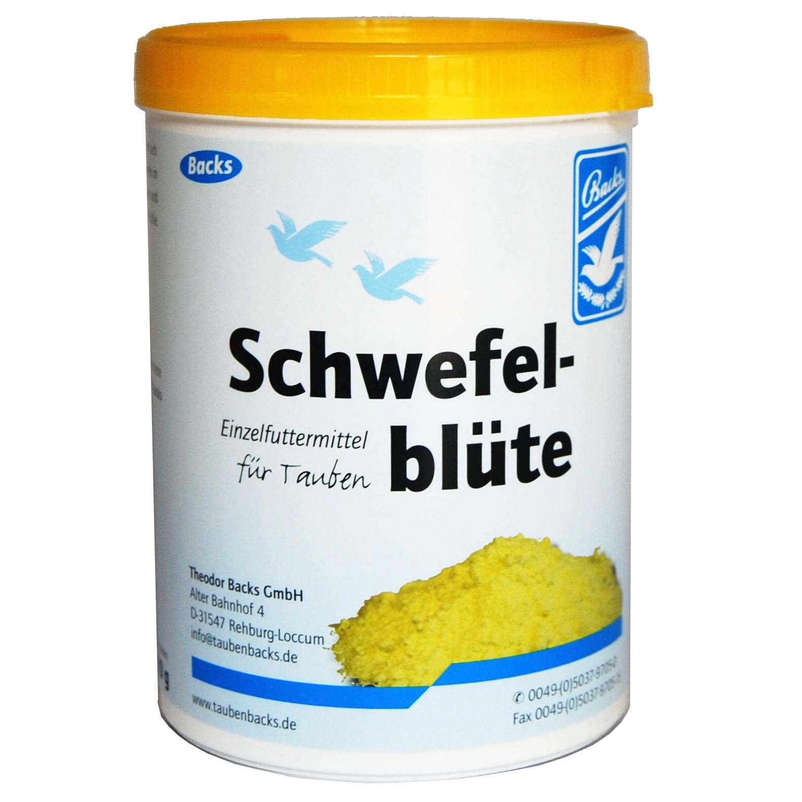 Backs Schwefelblüte | Doppelpack | 2 x 600 g | Einzelfuttermittel für Tauben | Kann in der Mauserzeit unterstützend wirken | Schwefel zur unterstützenden Neubildung des Gefieders