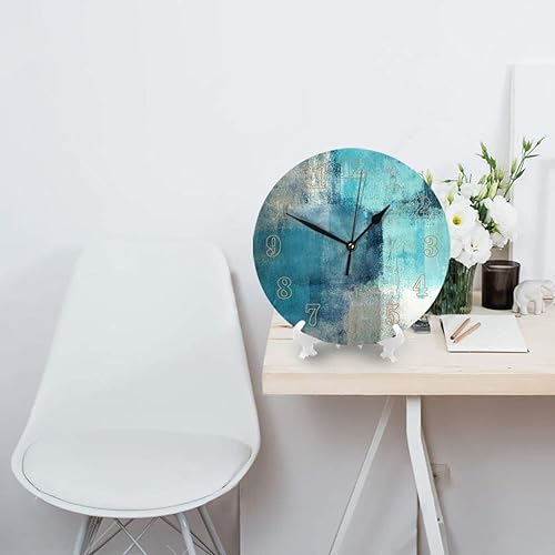 Miniatura 3 de Reloj de pared decorativo redondo con patrón de arte turquesa y gris, silencioso, sin tictac, funciona con pilas, para el hogar, cocina, sala de