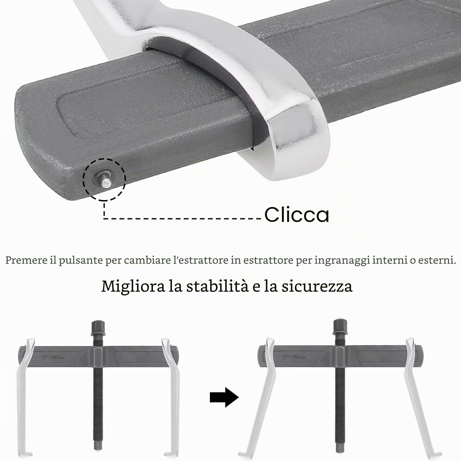 ChgImposs Estrattore a 2 Ganasce da 30,5 cm, Regolabile in CR-V, Strumento di rimozione per Estrazione Interna Esterna, Dispositivo di Sollevamento Separato