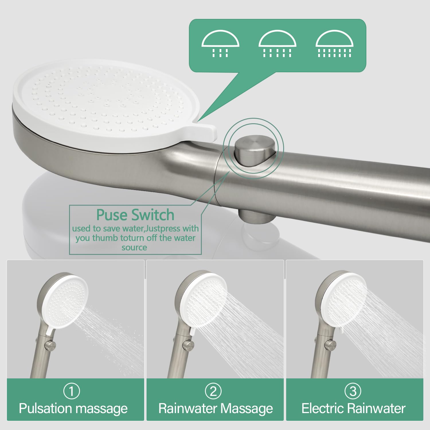Robinet de douche entièrement en métal avec tuyau et pommeau de douche, pommeau de douche de camping-car, pommeau de douche marche/arrêt avec anneau de guidage de tuyau et support de douche pour