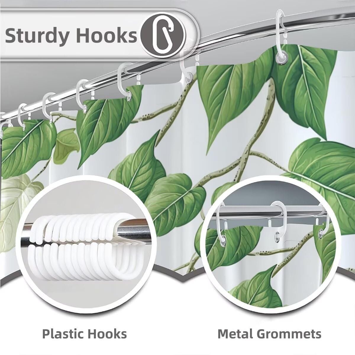 Weiß Duschvorhang 240x200, Duschrollo mit 12 Duschvorhang Haken, Rattan Shower Curtains Beschwerter Saum, Waschbar Polyester Stoff Wasserdicht Extra Lang für Badewanne Badezimmer Deko, Geschenke -3389