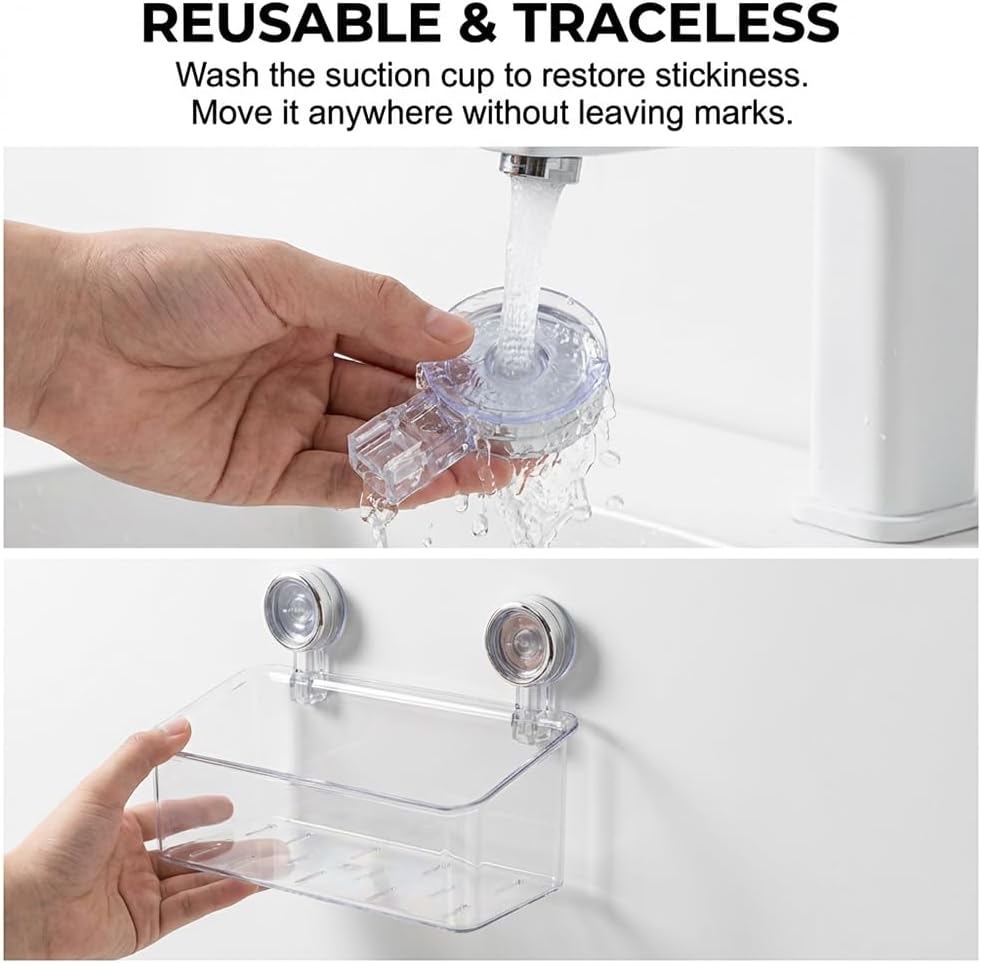2026 New No-Drill Bathroom Suction Storage Box, Powerful Suction Cup Storage Holder, Removable Shower Caddy Hanging, Large Capacity Strong Load-Bearing, for Bathroom Kitchen (Gray - Large)