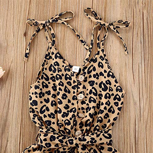 Rtnnsbbfcm Toddler Baby Girl Leopard Printing Romper Bodysuit Sleeveless Suspender Straps Ruffle Jumpsuit Outfit (Beige, 4-5T) - Thumbnail 2