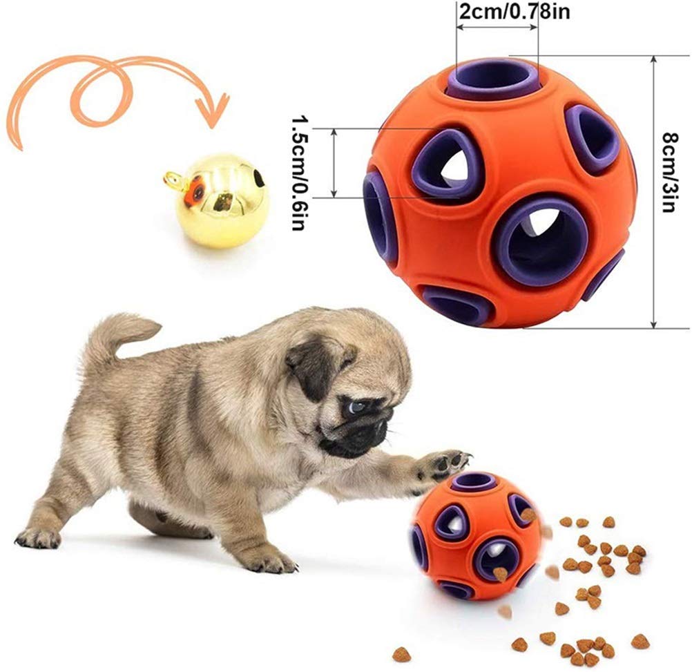 MU Gile Bounce Food Dispenser Palla per Cani Chew Masticare in Gomma Cassaforte Cassaforte Pet Interactive Pet Toys Bell Giochi Denti Pulizia,Arancia