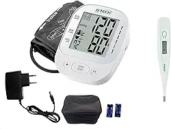 Aparelho De Medir Pressão De Braço Digital Eletrico Gtech + Fonte Bivolt E Termometro Axilar Digital Branco