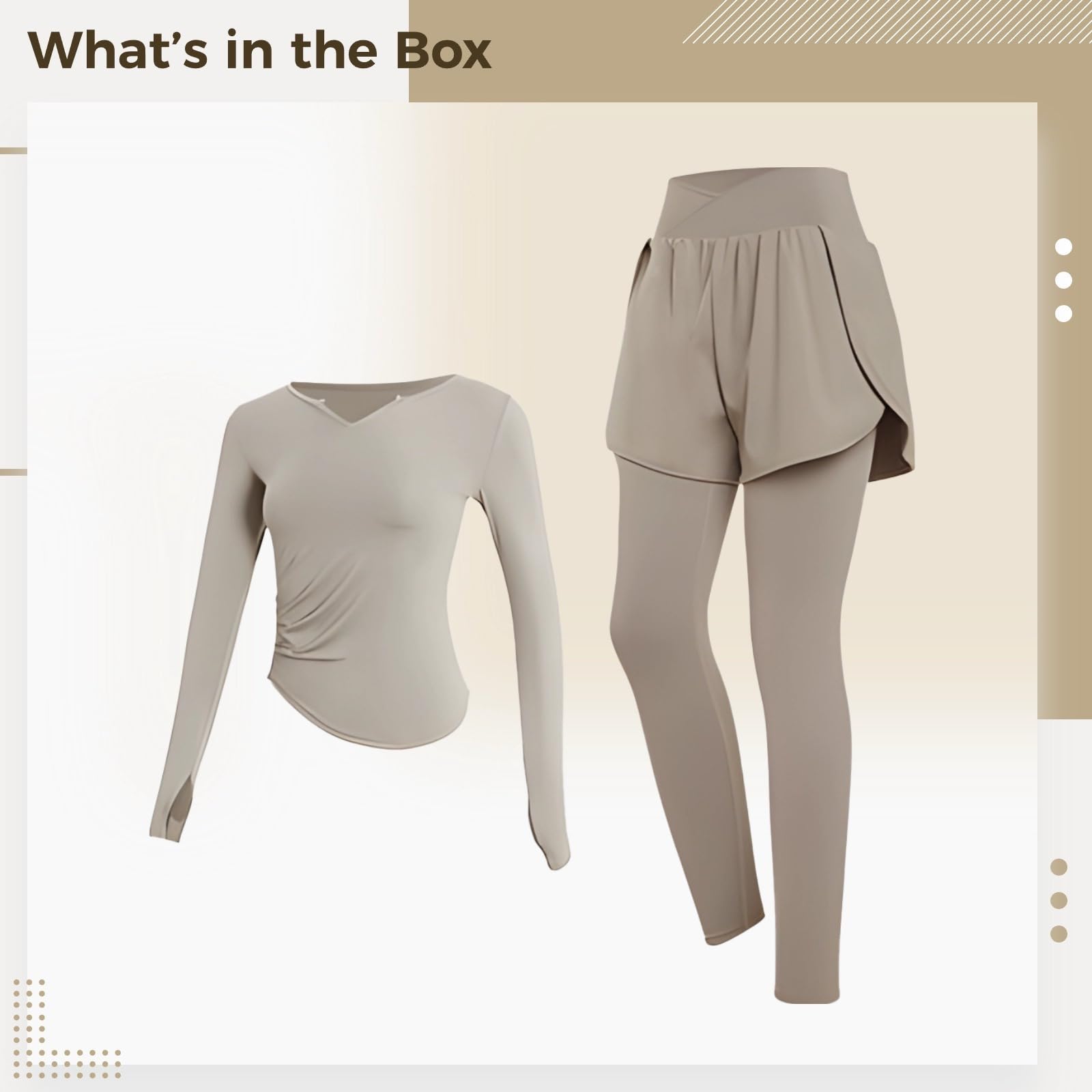 Ensemble 2 pièces Pilates noir pour femme, vêtements de sport XXL pour 135-150, haut à manches longues, short ou leggings, kaki, taille unique