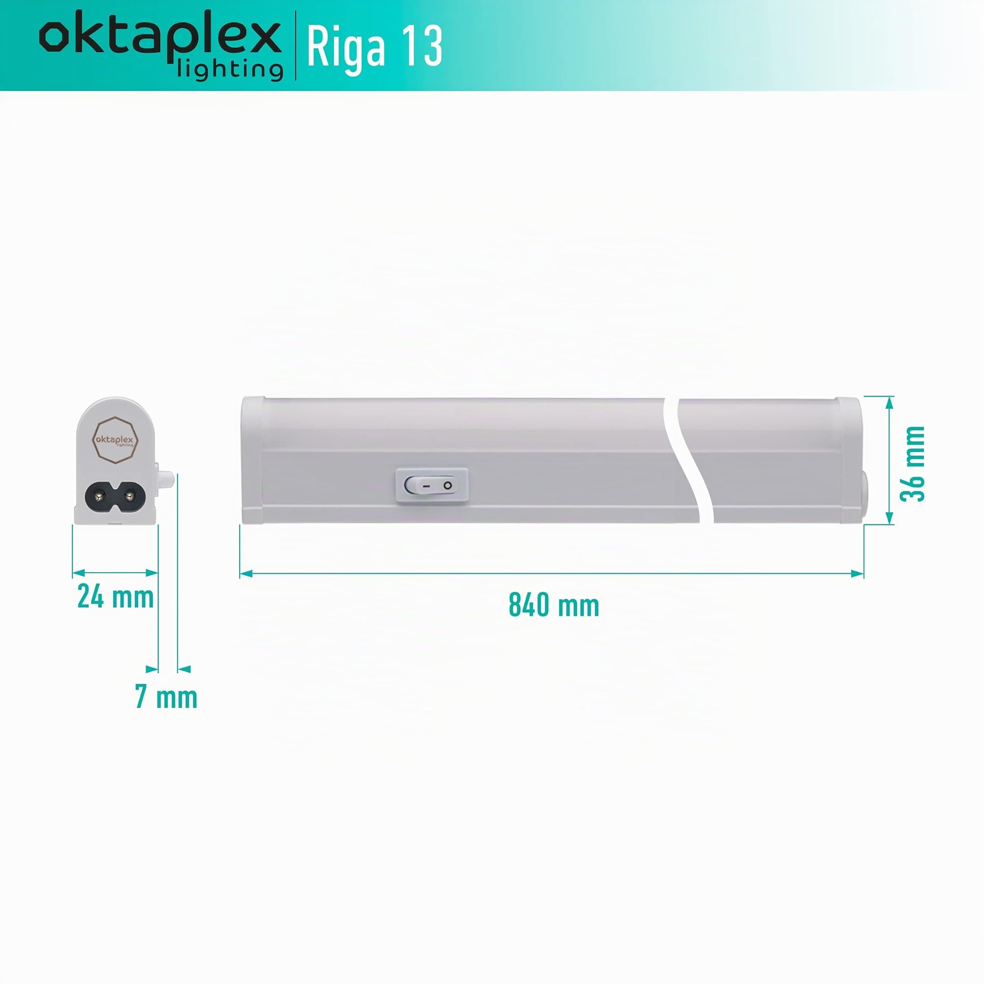 Oktaplex Riga Luminaire LED sous placard de cuisine 84cm blanc neutre 4000K bande lumineuse extensible sous placard 1270 lumens 12,7W 230V avec interrupteur