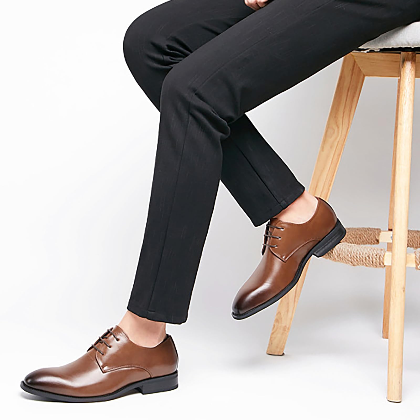 Scarpe Eleganti da Uomo in Pelle PU Classiche Stringate Oxford Scarpe Derby da Lavoro Formali Matrimonio Ballo di fine Anno Lavoro Ufficio Confortevole,Marrone,41