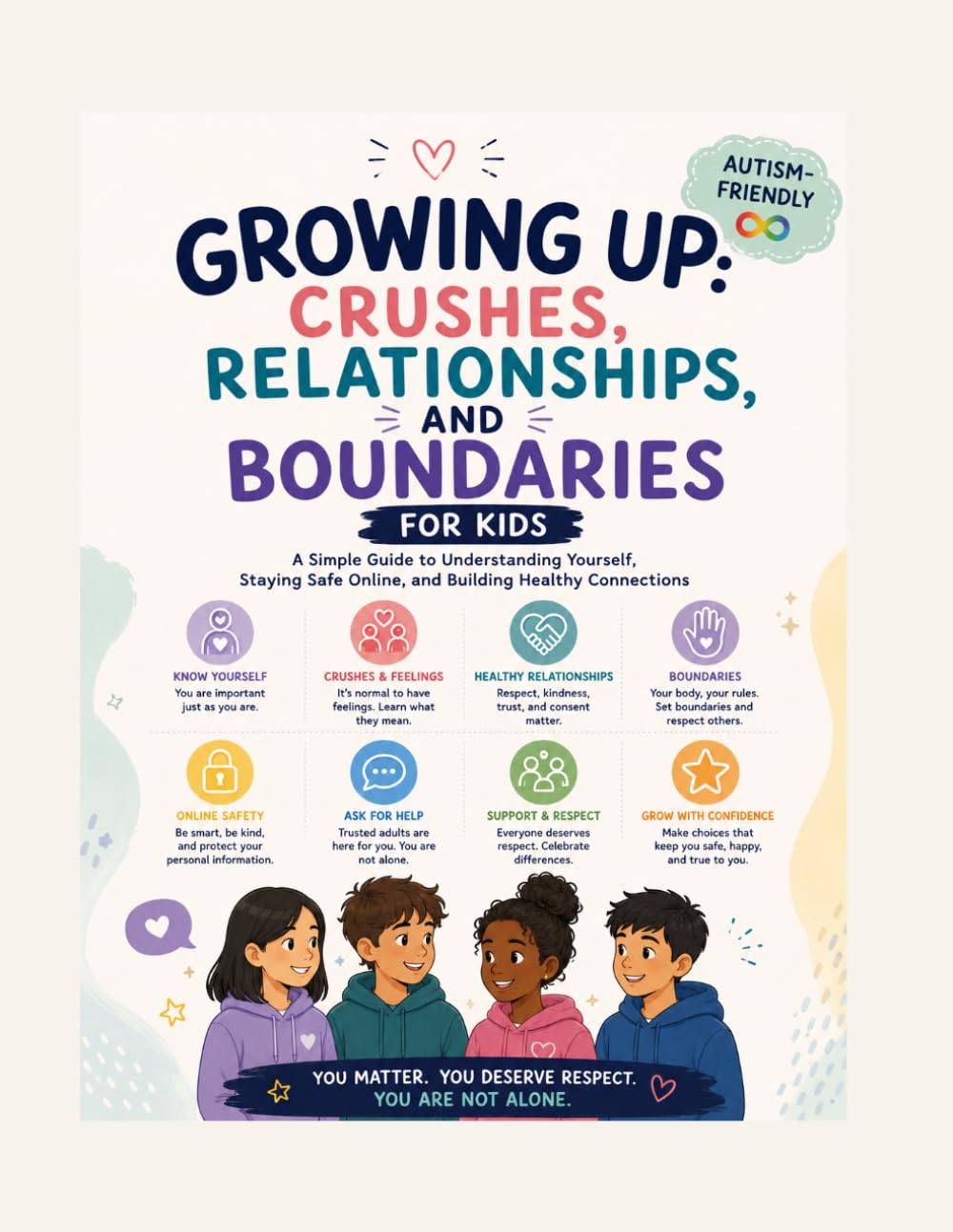 Growing Up: Crushes, Relationships, and Boundaries for Kids: An Autism-Friendly Guide to Friendship, Safety, Online Awareness, Self-Respect, and Healthy Relationships