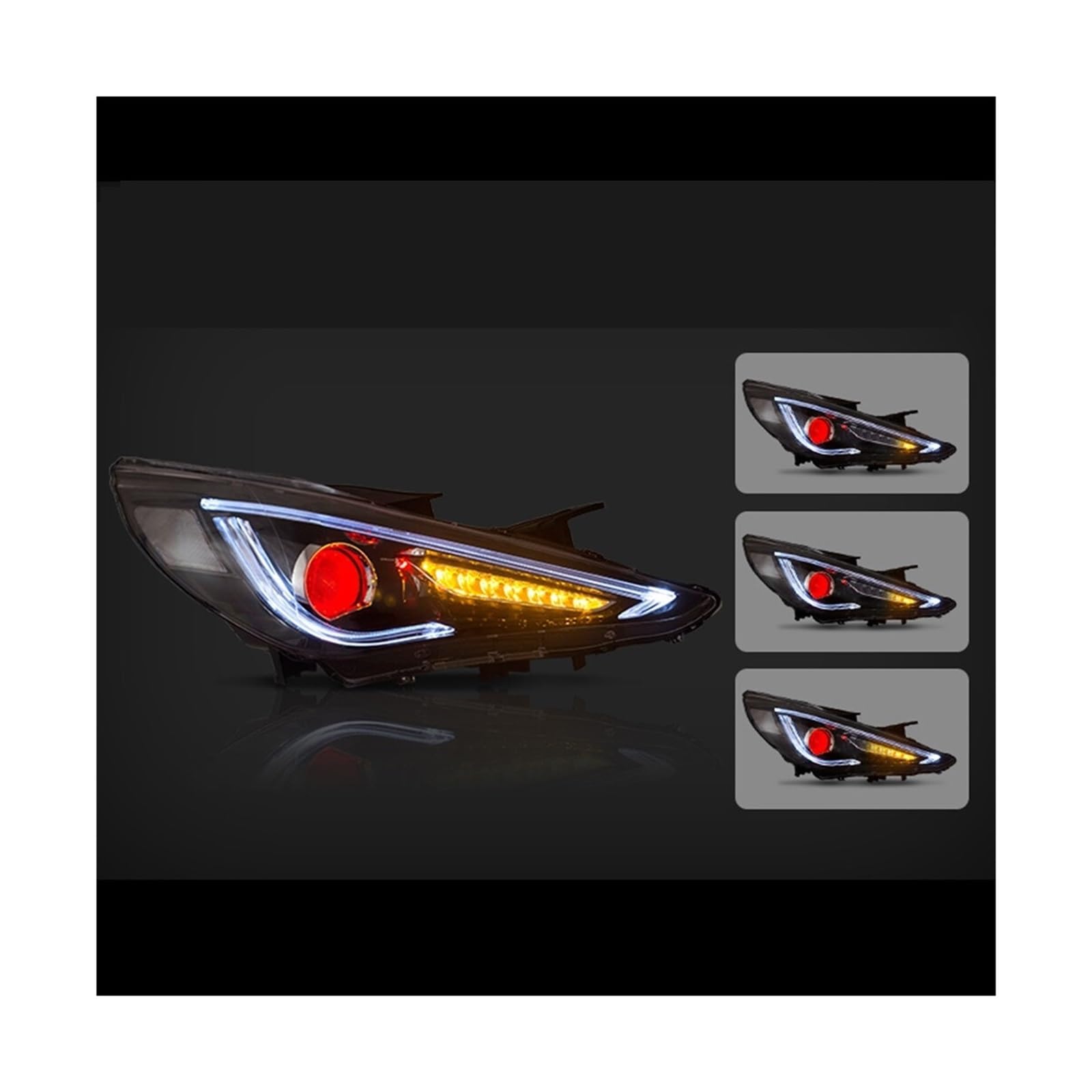 VGOCMDUB 2pc Car Led Headlight Assembly Auto Accessory Front DRL Turn Signal Lights Compatible With Hyundai Compatible With Sonata 2011-2016(With Red Demon)