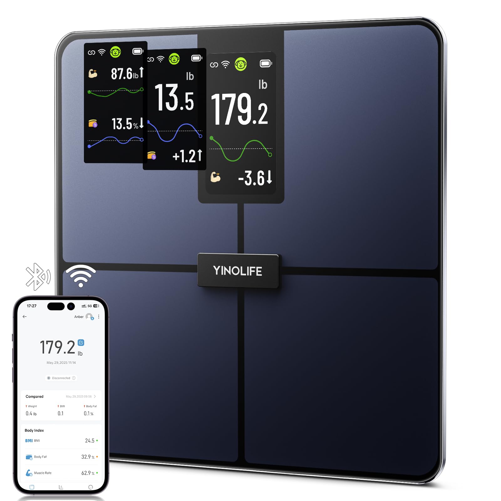 Smart Scale for Body Weight 4 3 Color Display Digital Weight Scale High Precision Wi-Fi Bathroom Scale with