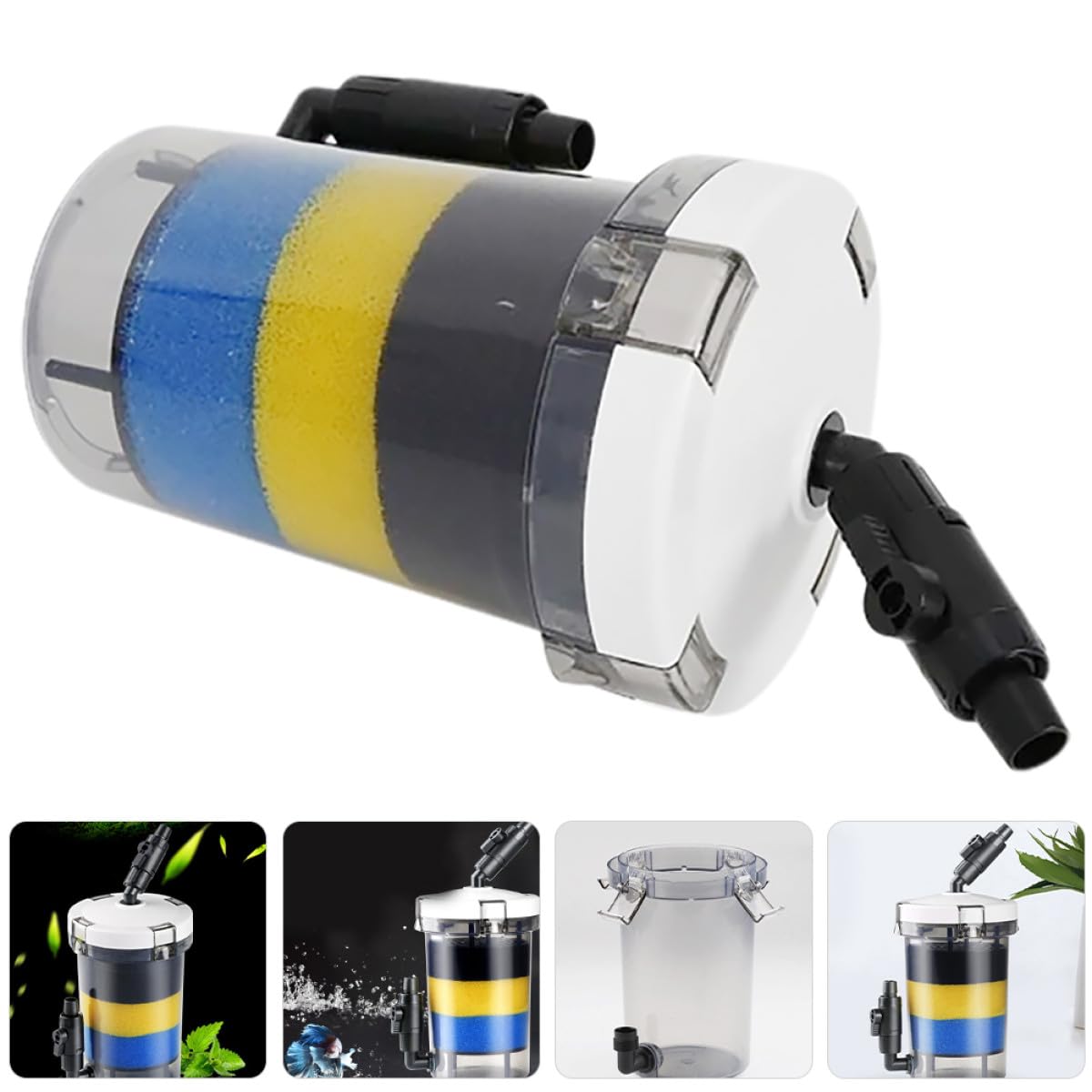 HOMSFOU Leiser Filterkasten mit und aus Rundem Aquarienfilter Design Kunststoff 16mm und Auslass Sicherer und Praktischer für Front Gras Aquarium