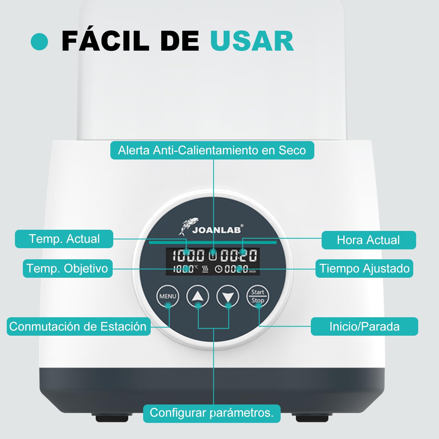 JOANLAB Baño de María Digital 2L, Calentamiento Preciso 100°C, Tanque de Acero Inox con Temporizador & Doble Protección, Tapa Transparente Laboratorio(WB-2S)