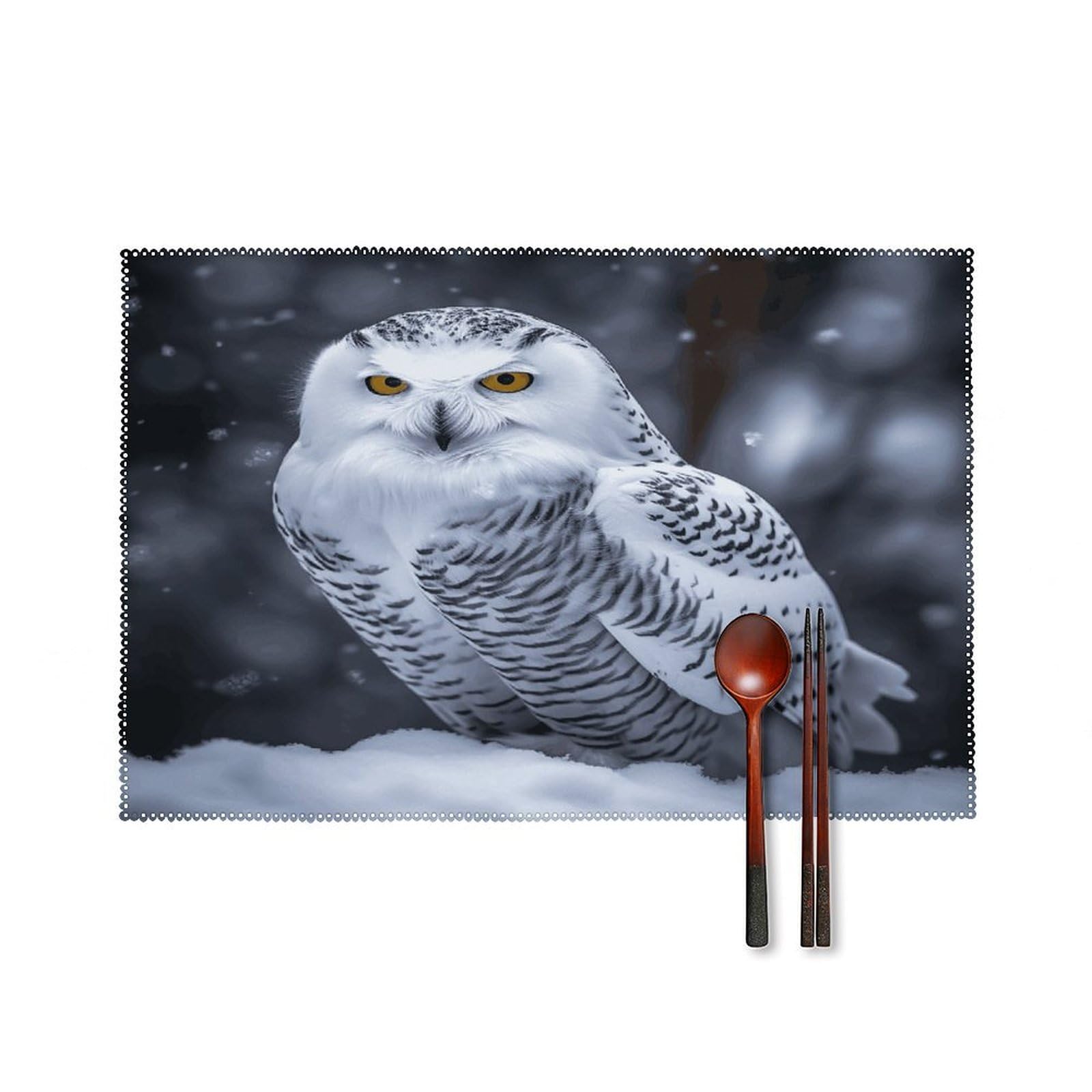 Arctic Owl Placemats Set of 4 Heat Resistant Non-Slip Place Mats for Dining Table Washable Placemat Wipeable Dining Table Mat Canvas Place Mats Dining Table Decor