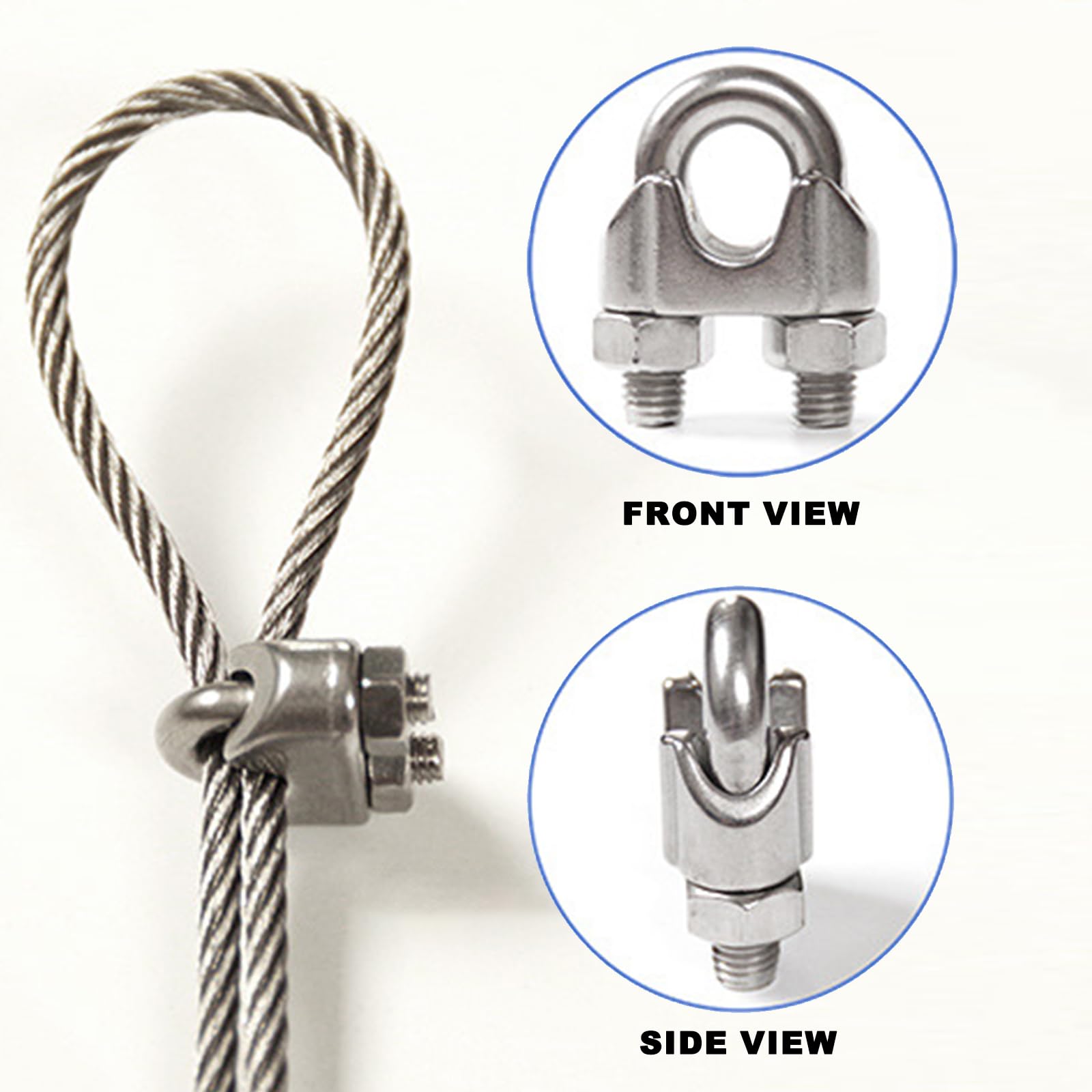 Produktbild von 30 Stück Drahtseilklemmen 4 Mm – Edelstahl 304, M4 Seilklemmen Mit U-Bolzen, Anti-Rutsch, Für Kabel, Wäscheleinen, Zelte Und Banner