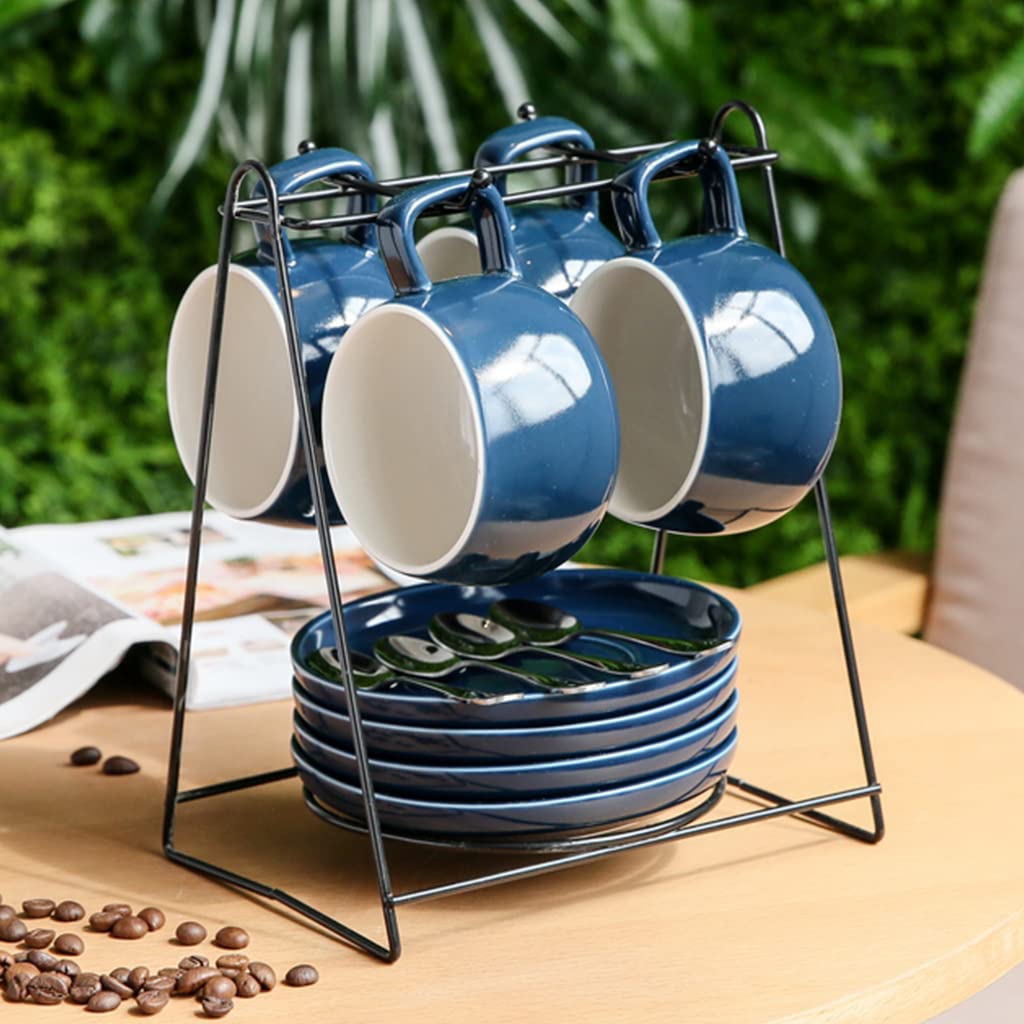 Tazas De Cafe Originales Tazas De Expreso con Platillos Y Cuchara, Juegos De Soportes para Tazas De Té Apilables, Tazas De Capuchino De 8.2 Onzas, Café con Leche, Té