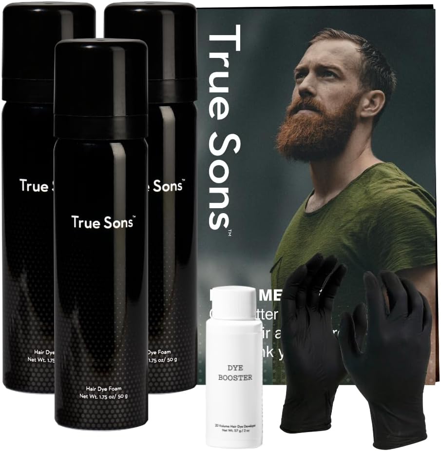True Sons Hair Dye Foam (Brown Black) – Award-Winning Beard Dye for Men with Natural Grey Coverage – Ammonia Free – Enriched with Aloe Vera, Ceramide NP, and Vitamin E – Single Use (3 pack)
