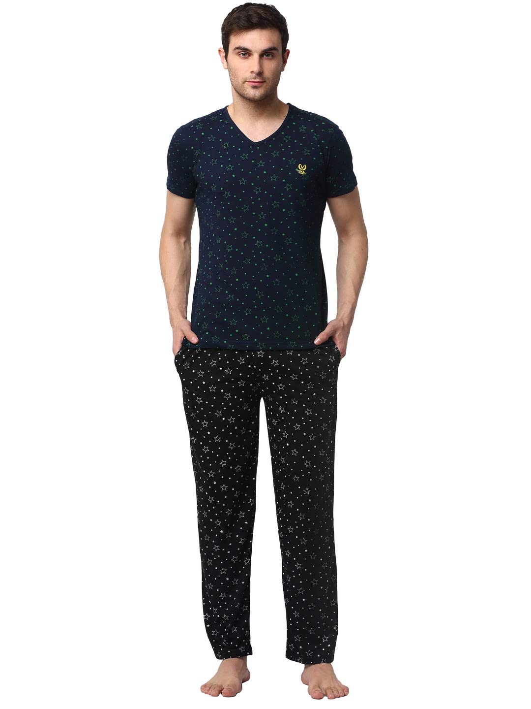 mack jonney Men Cotton Blend Relaxed Night Suit Co-Ord Set with V-Neck Half Sleeve T-Shirt and Track Pant-Vj-Mns-Ttp-Group16-picture-19