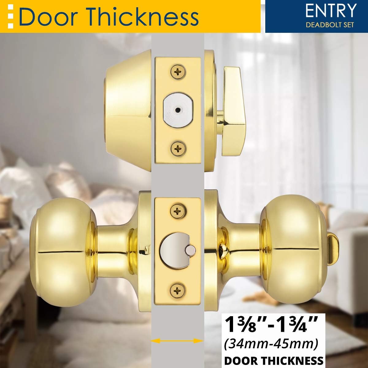 Bеѕt Dеаl Chеар 🛒 4 Pack Keyed Alike Entry Door Knob and Single Cylinder Deadbolt Lock Combo Set, Front Door Entry Knobs Lockset and Deadbolt Combination Set, Keyed Entry Knobset with Same Keys, Polished Brass