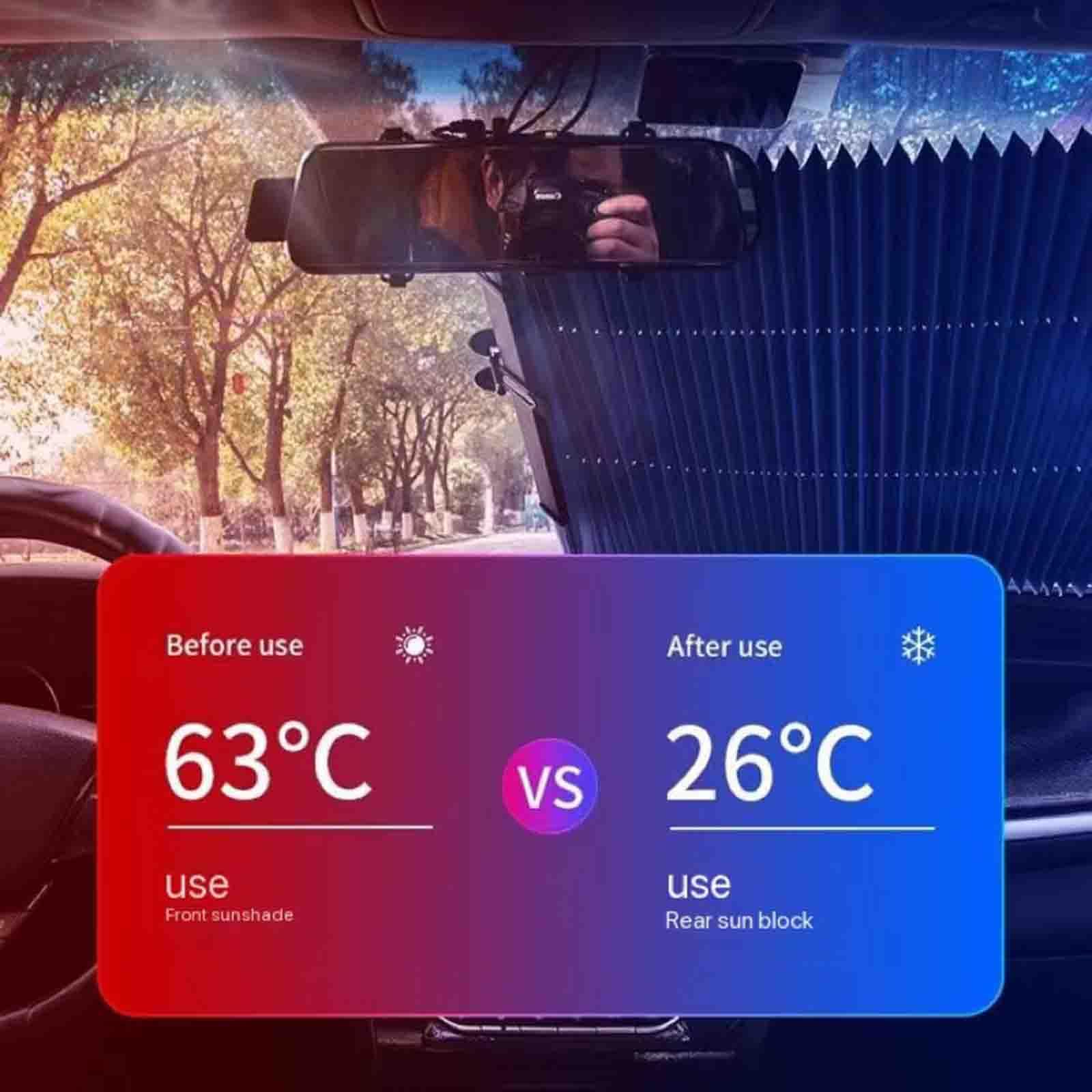 Parasol para parabrisas, sistema de aislamiento térmico plegable telescópico automático con ventosas, fácil de cortar para un ajuste personalizado