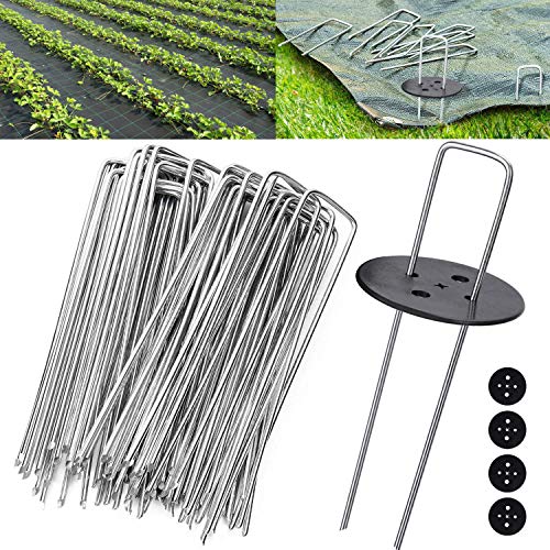 flonatur Grapas para césped Artificial, 100 piquetas+16 Arandelas, Mallas antihierba, piquetas Camping Suelo Duro, Clavos jardín, Anclaje Suelo. Metal galvanizado en Caliente. Ø3mm. 15x3x15cm.