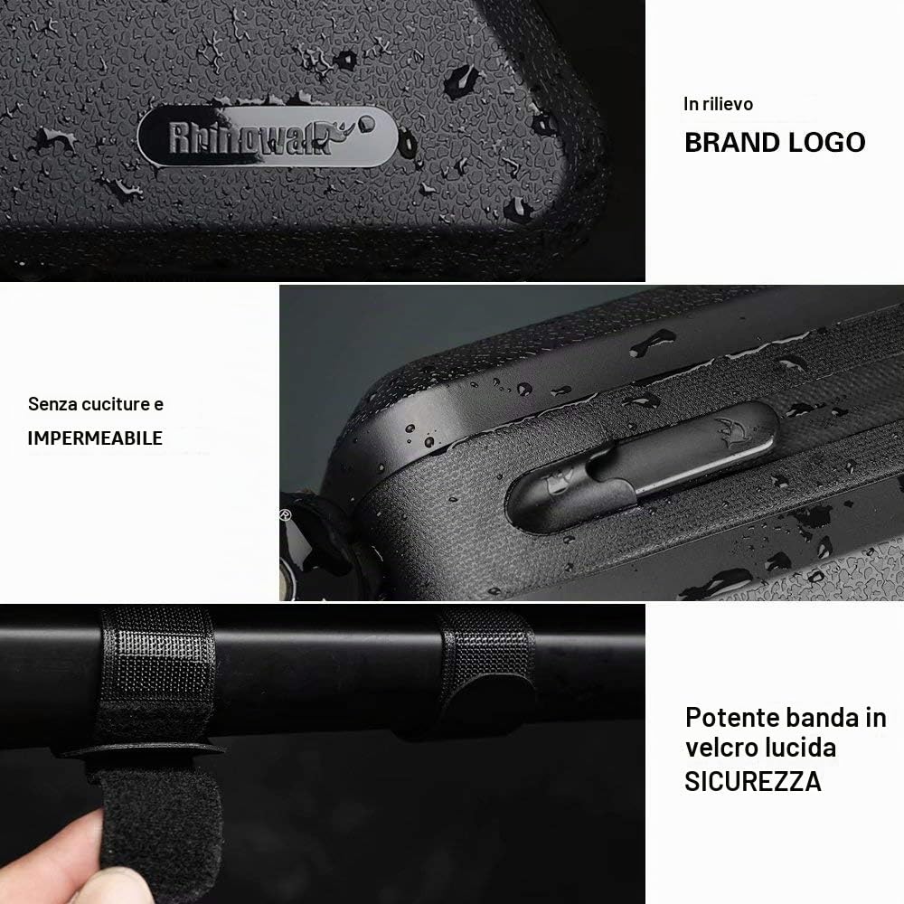 Rhinowalk Borsa da Bicicletta Impermeabile 1,5 Litri Con Tasca Anteriore per Tubo Superiore, Accessori per Bici, Nero