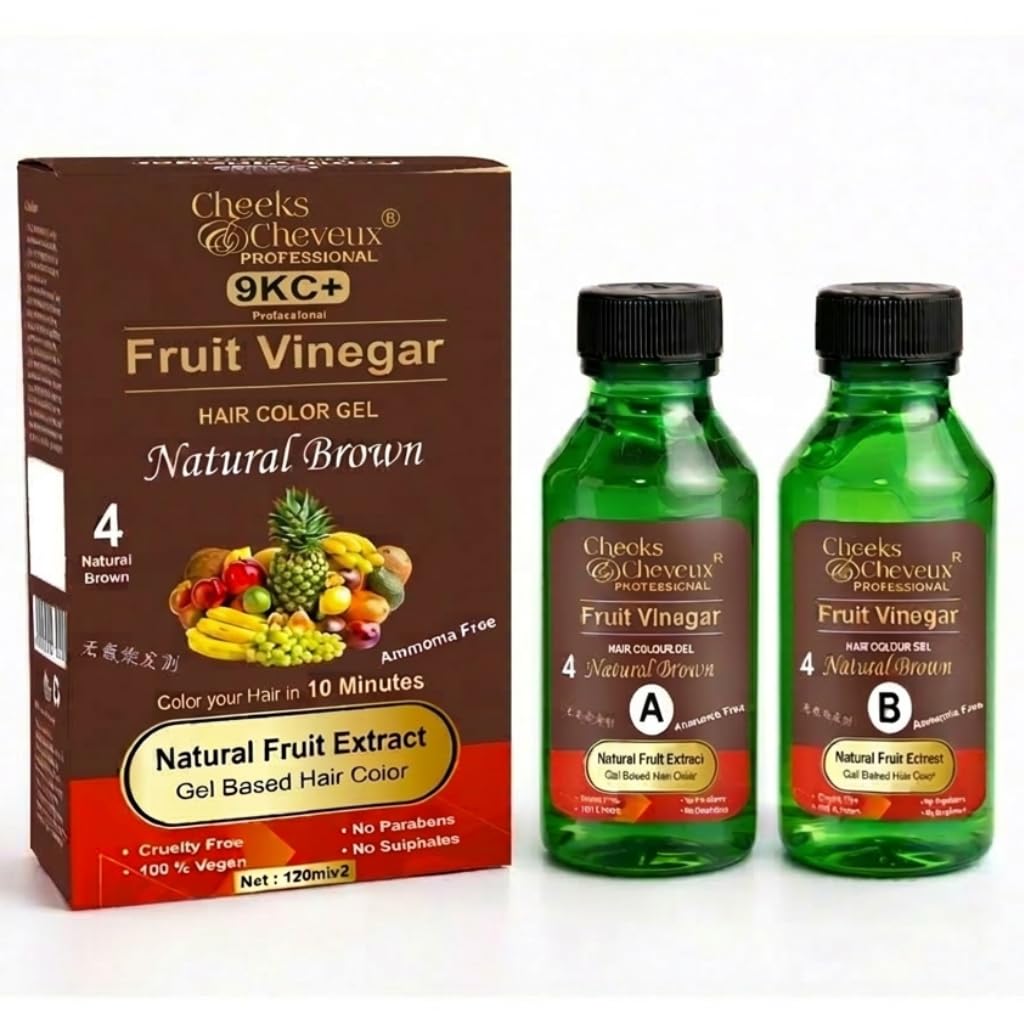 Fruit Vinegar Hair Color Gel Natural Brown – No Ammonia, Stain-Free, Non-Drip Formula, Long Lasting Natural Color, 100% Grey Coverage for Men & Women (250ml x 2)-picture-36