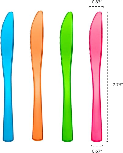 Miniatura 4 de Party Essentials Paquete combinado de cubiertos de plástico duro de alta resistencia, 144 piezas48 lugares, varios brillantes neón