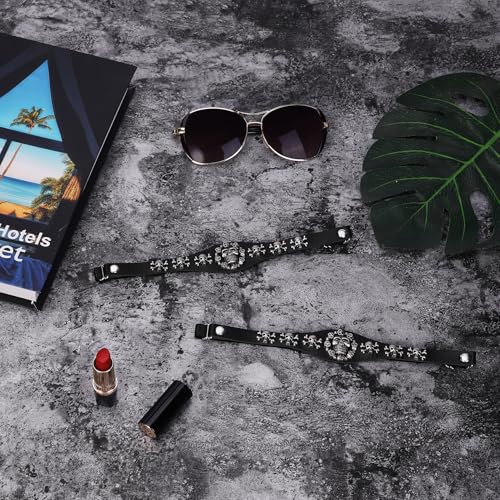 2PCs Punk Faux Leather Skulls Leg Garter, Elastic Rock Thigh Garters Belt for Women Parties, Black4