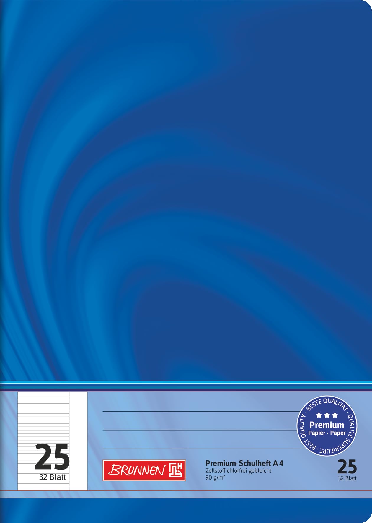 Brunnen 104442502 School Notebook A4, 32 Pages Blank with Lined Sheets, line Style 25