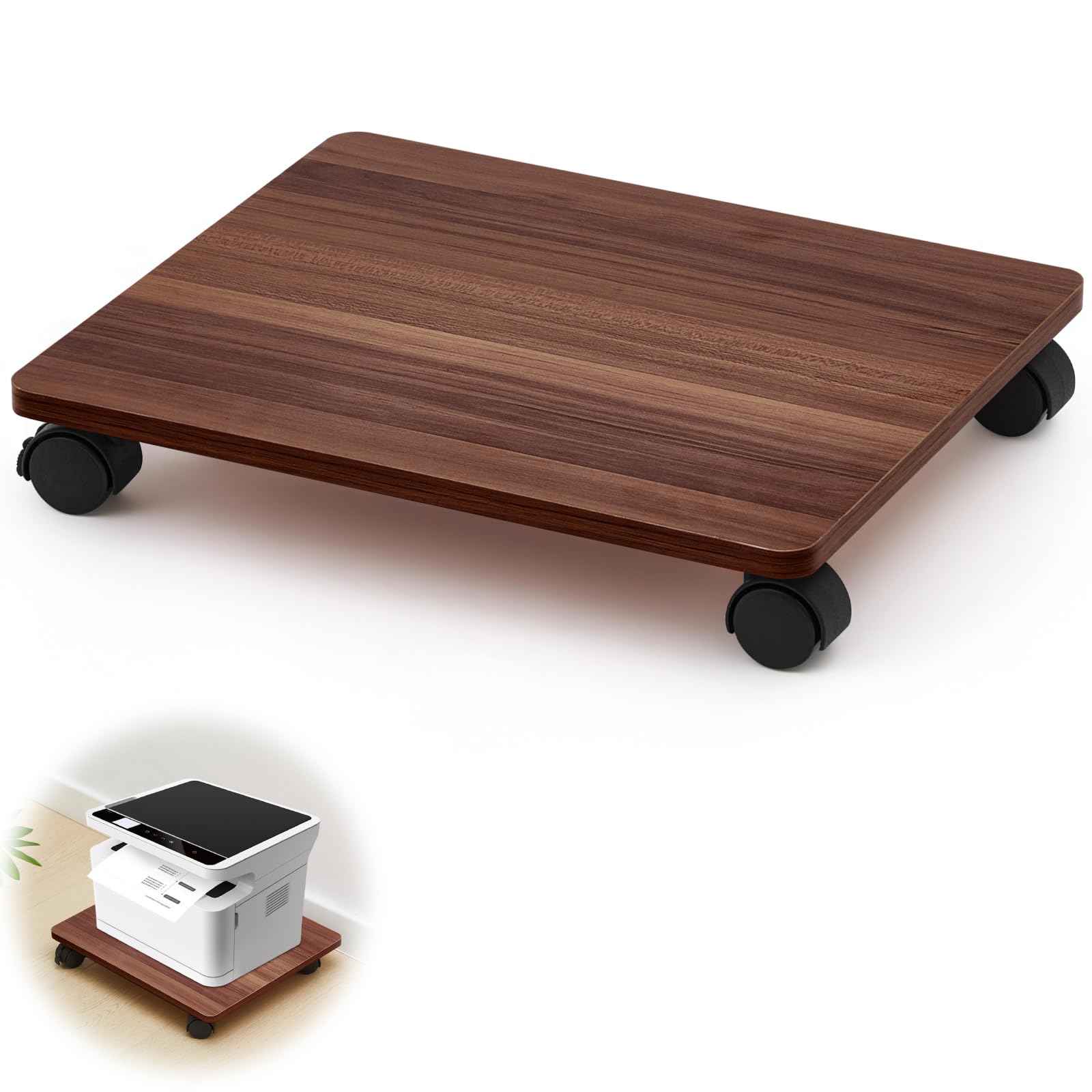 Beeveer 2 Pcs Walnut Under Desk Printer Stand 13.8 x 11.8 x 2.4 Inches
