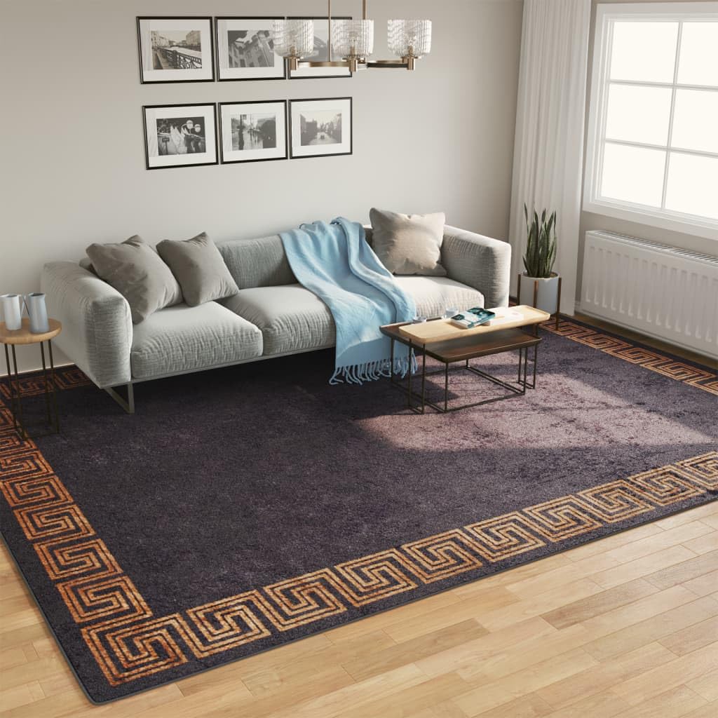 Tapis lavable en velours noir doré 400x300 cm grand format pour salon