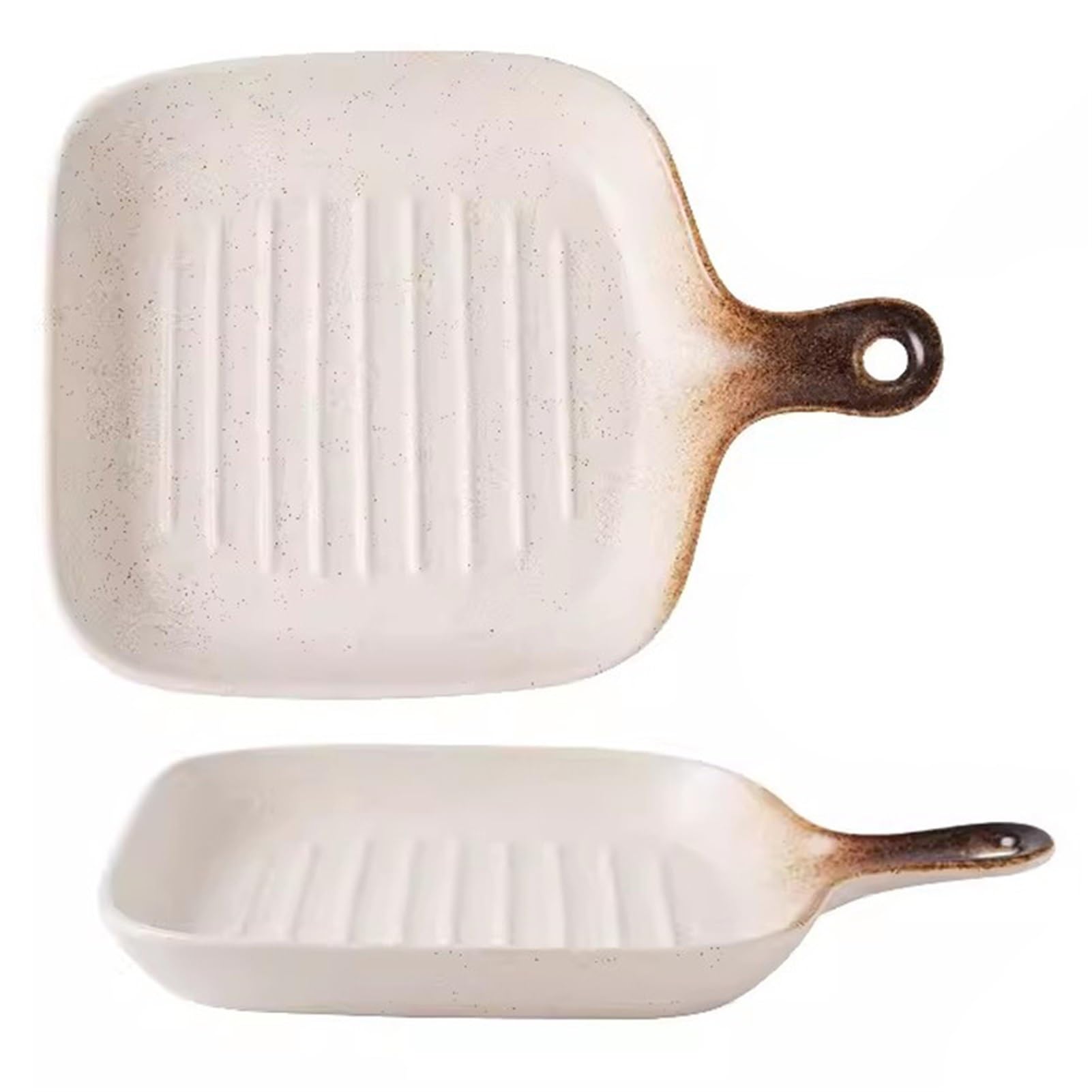 Square Appetizer Plates with Handle, 2Pcs Vintage Look Porcelain Dessert/Salad Plates Barbecue Plates - Small Dinner Plates for Sides, Snack, Pasta - Kitchen Ceramic Serving Dishes (Color : C)
