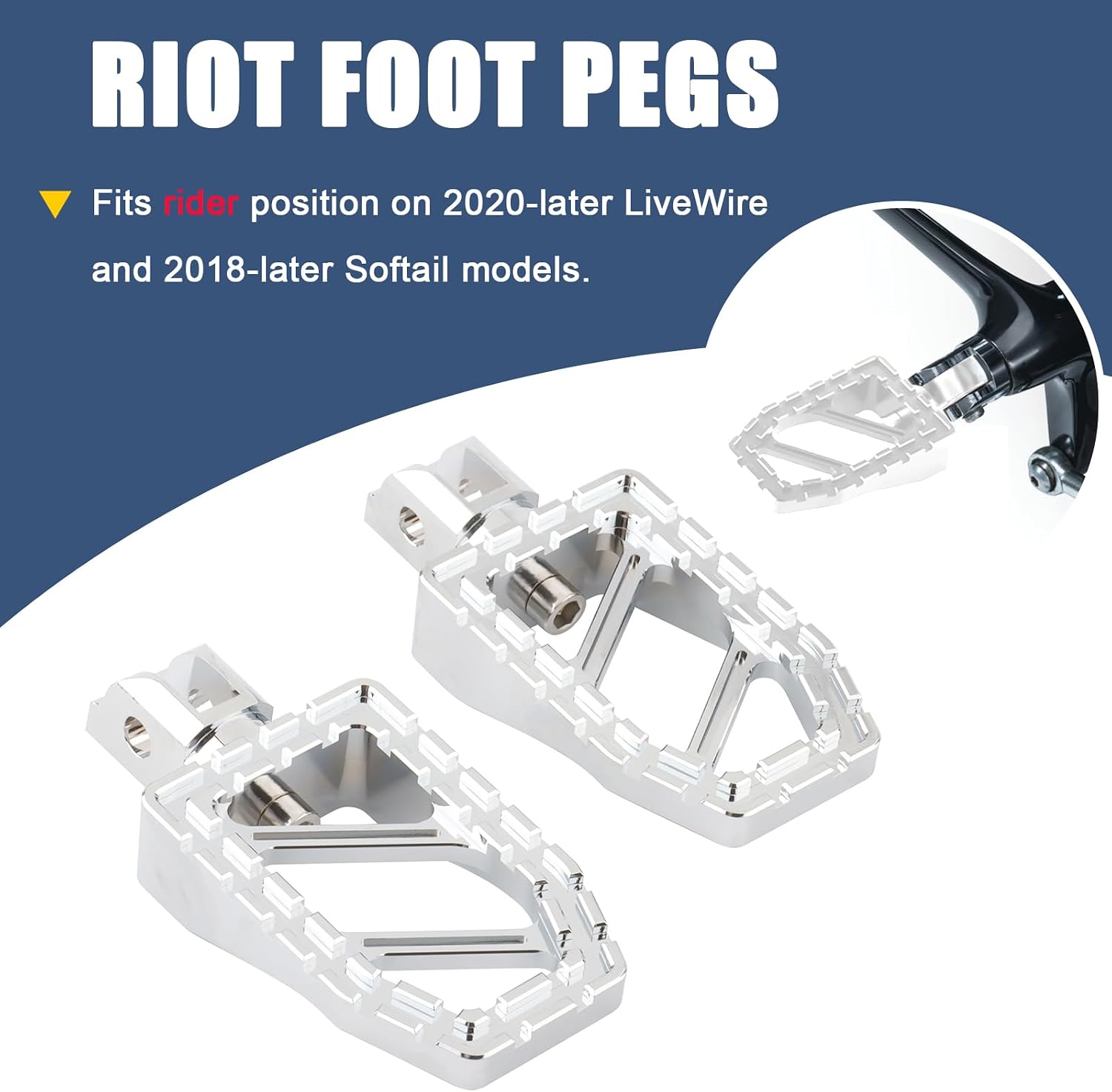 Motorcycle Foot Pegs Riot Front Pegs MX Wide Footrests for Harley 2018-later Softail Fat Boy FLSB Street Bob FXBB Breakout FXLRS Fat Bob Low Rider FXLR Softail Slim FLHSC 114 (Chrome)