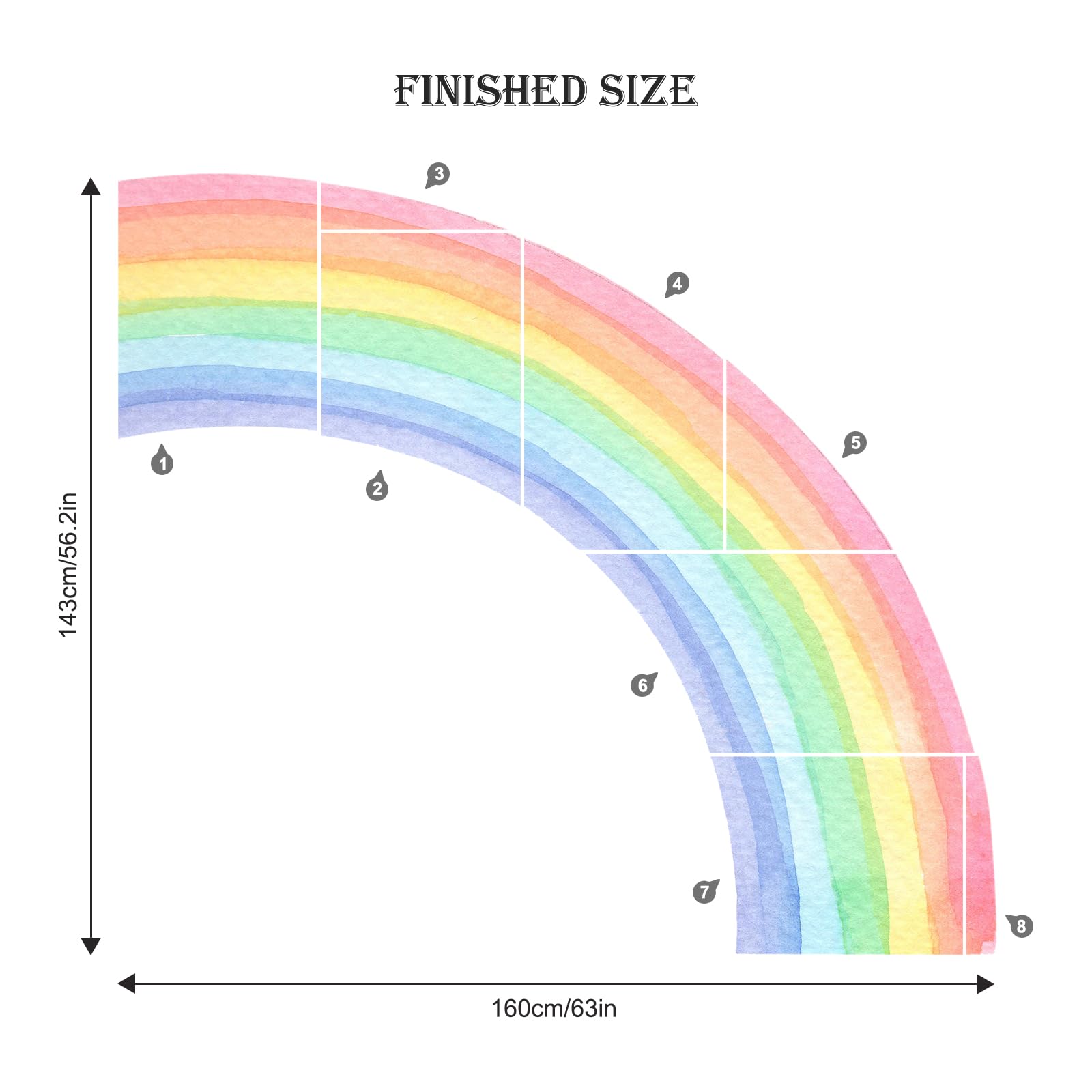Supzone Adesivi Murali Bambini Arcobaleno 140 x 160 cm