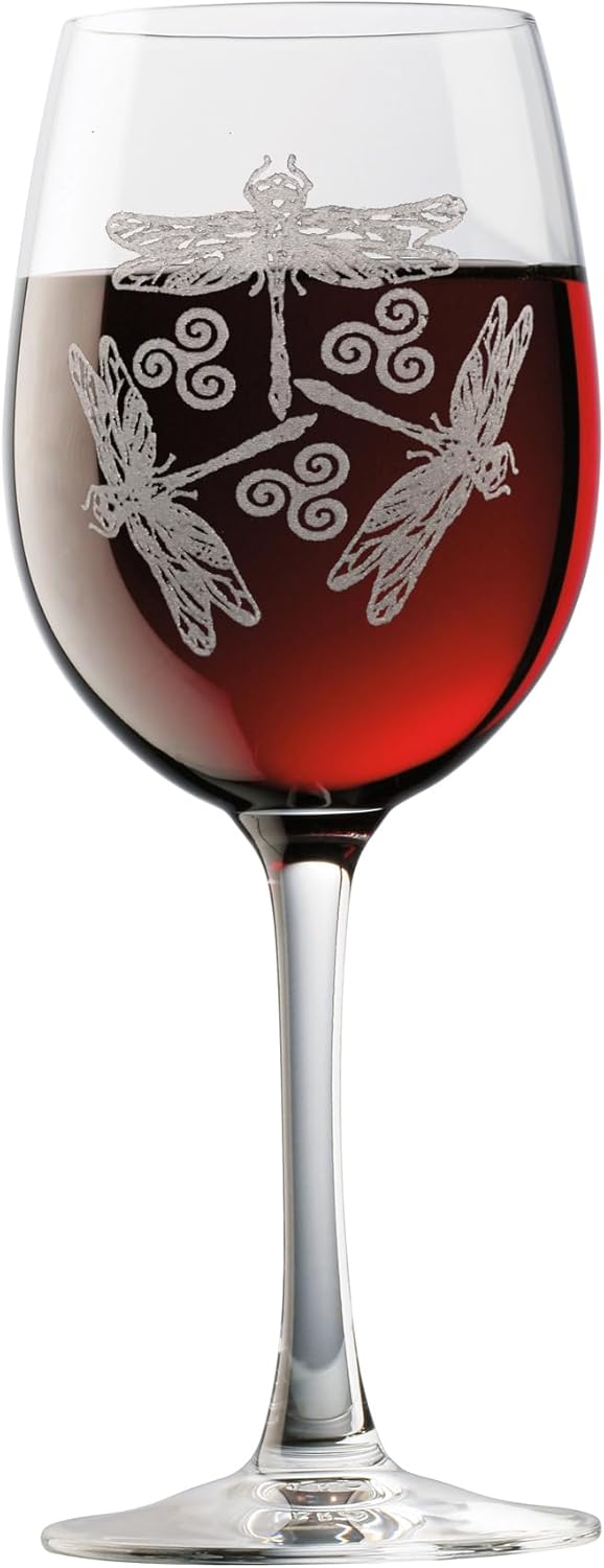 Celtic Dragonfly Clear Wine Glass - Engraved Personalization Included, Triskelion Design