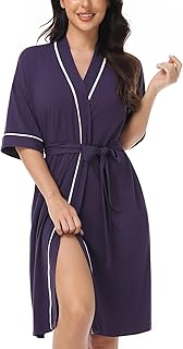 Womens Bamboo Short Robes Lightweight Kimono Cotton Robe Soft Knit Bathr...